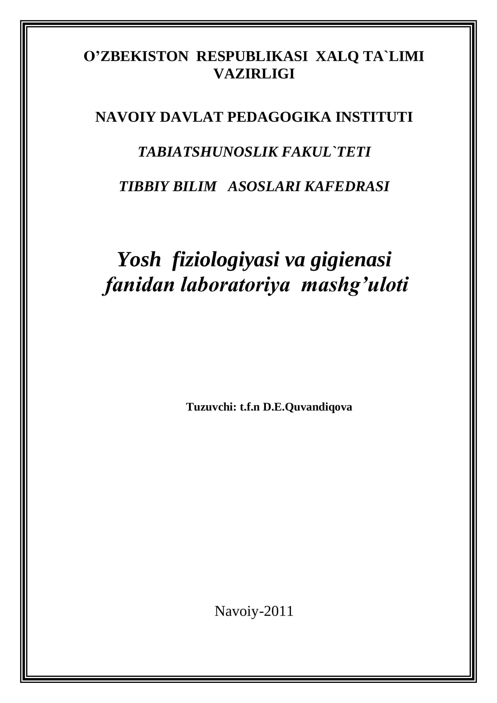 Ko’rish o’tkirligi va ko’rish maydonini aniqlash