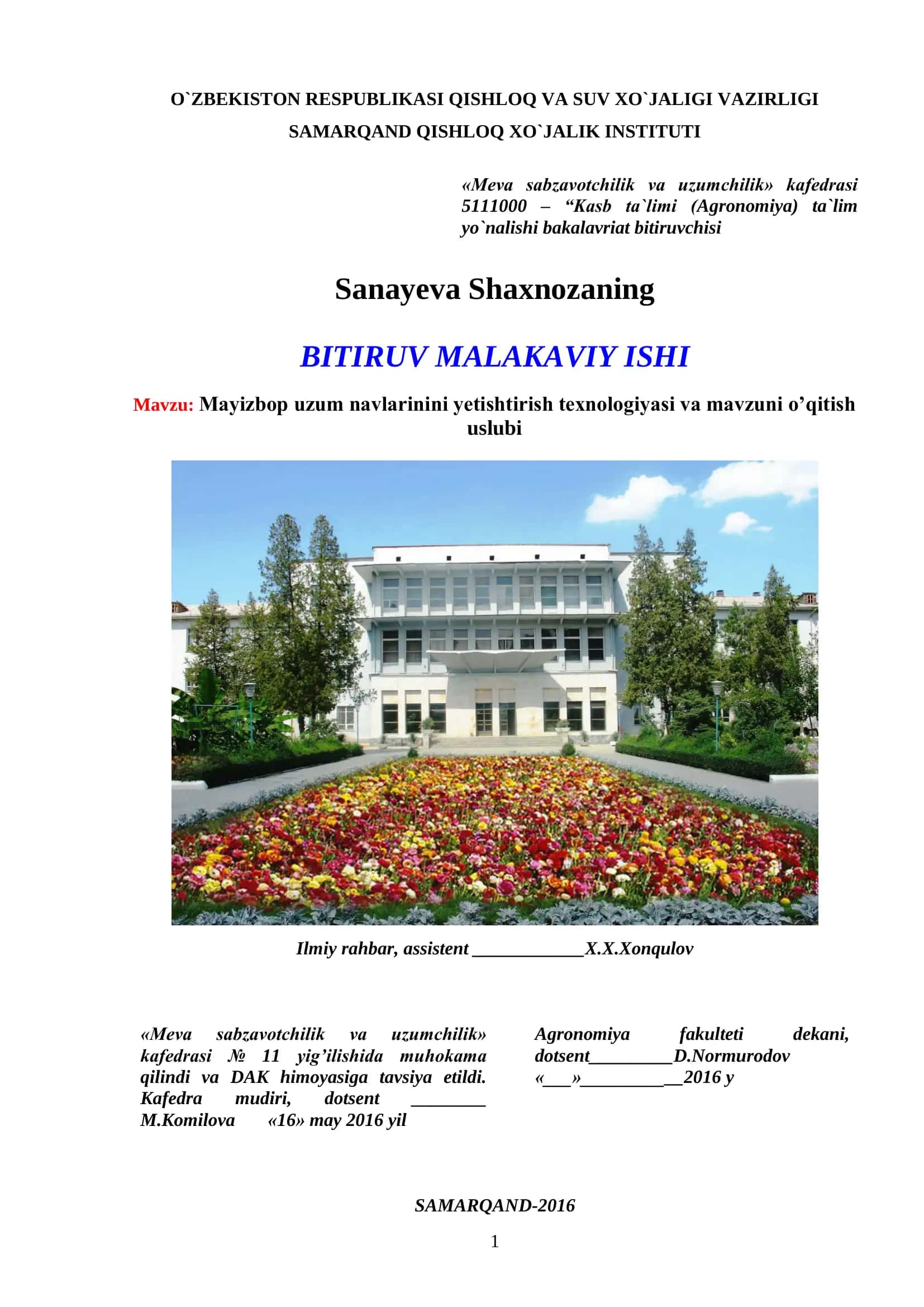 Mayizbop uzum navlarinini yetishtirish texnologiyasi va mavzuni o’qitish uslubi