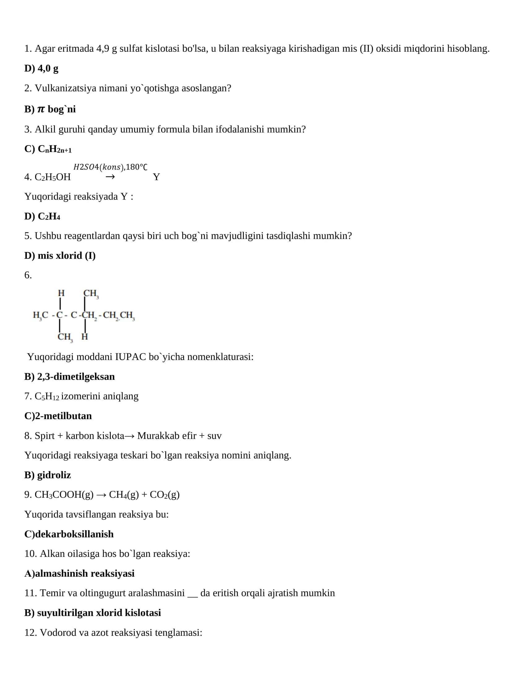 Alkil guruhi umumiy formula bilan ifodalanishi