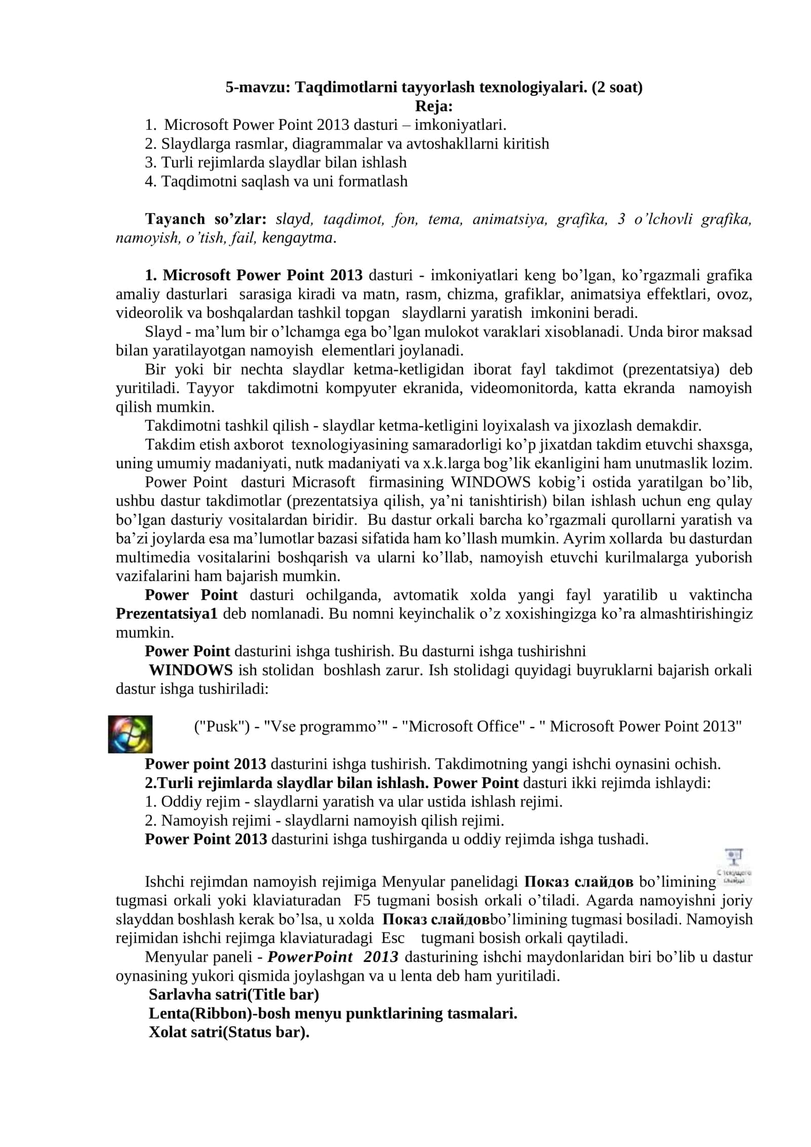 5-mavzu: Taqdimotlarni tayyorlash texnologiyalari