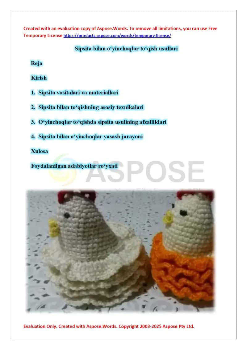 Sipsita bilan o‘yinchoqlar to‘qish usullari