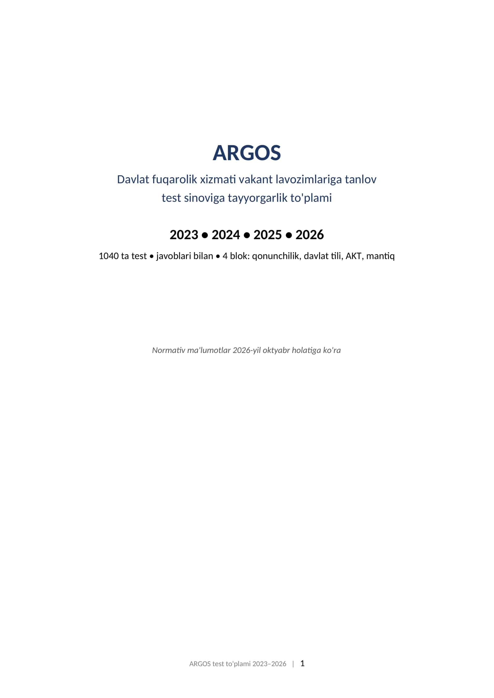 ARGOS test javoblari 2023–2026 -YANGI TAHRIR-