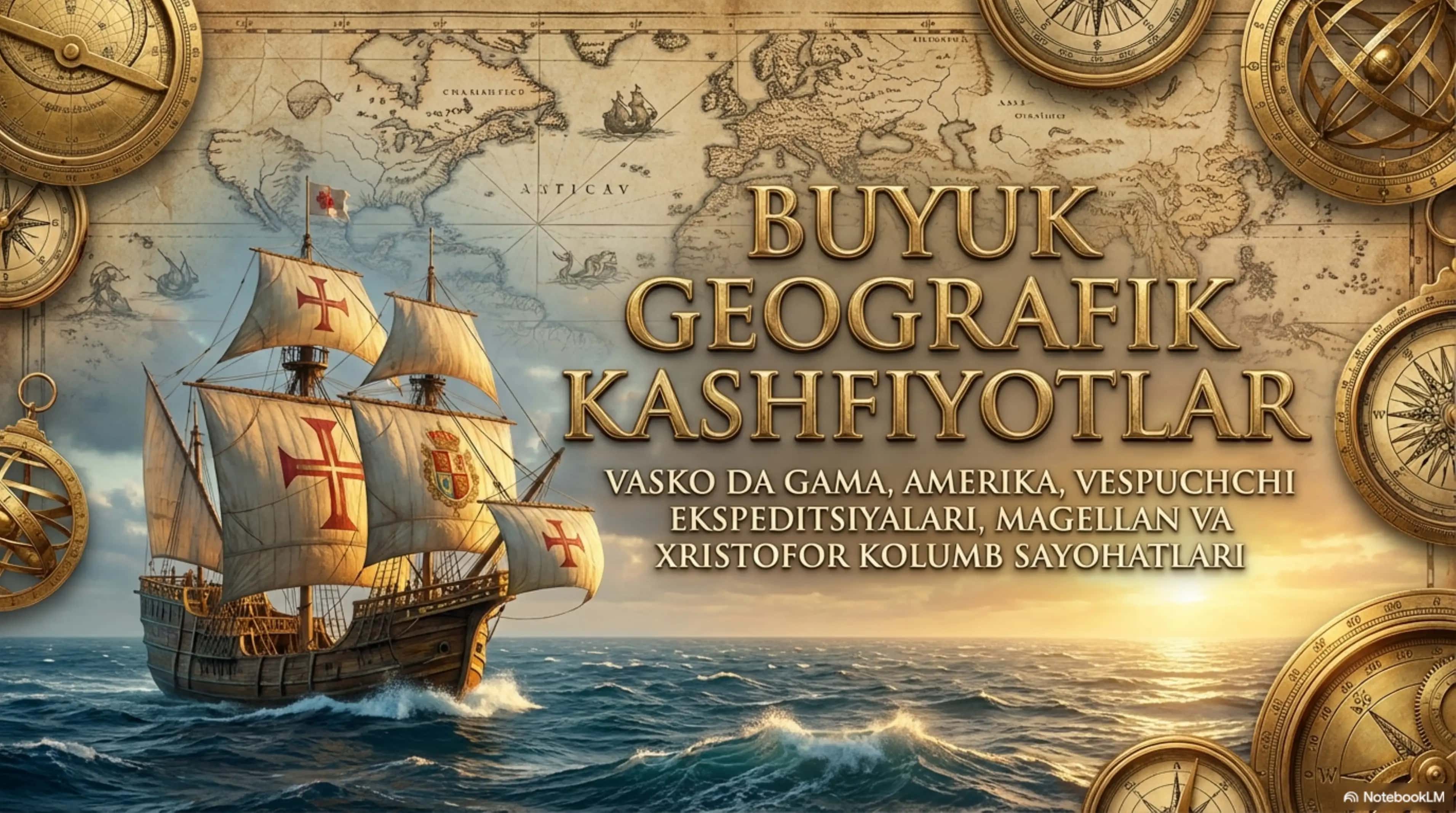 Mavzu: Buyuk geografik kashfiyotlar: Vasko da Gama, Amerika, Vespuchchi ekspeditsiyalari, Magellan va Xristofor Kolumb sayohatlari