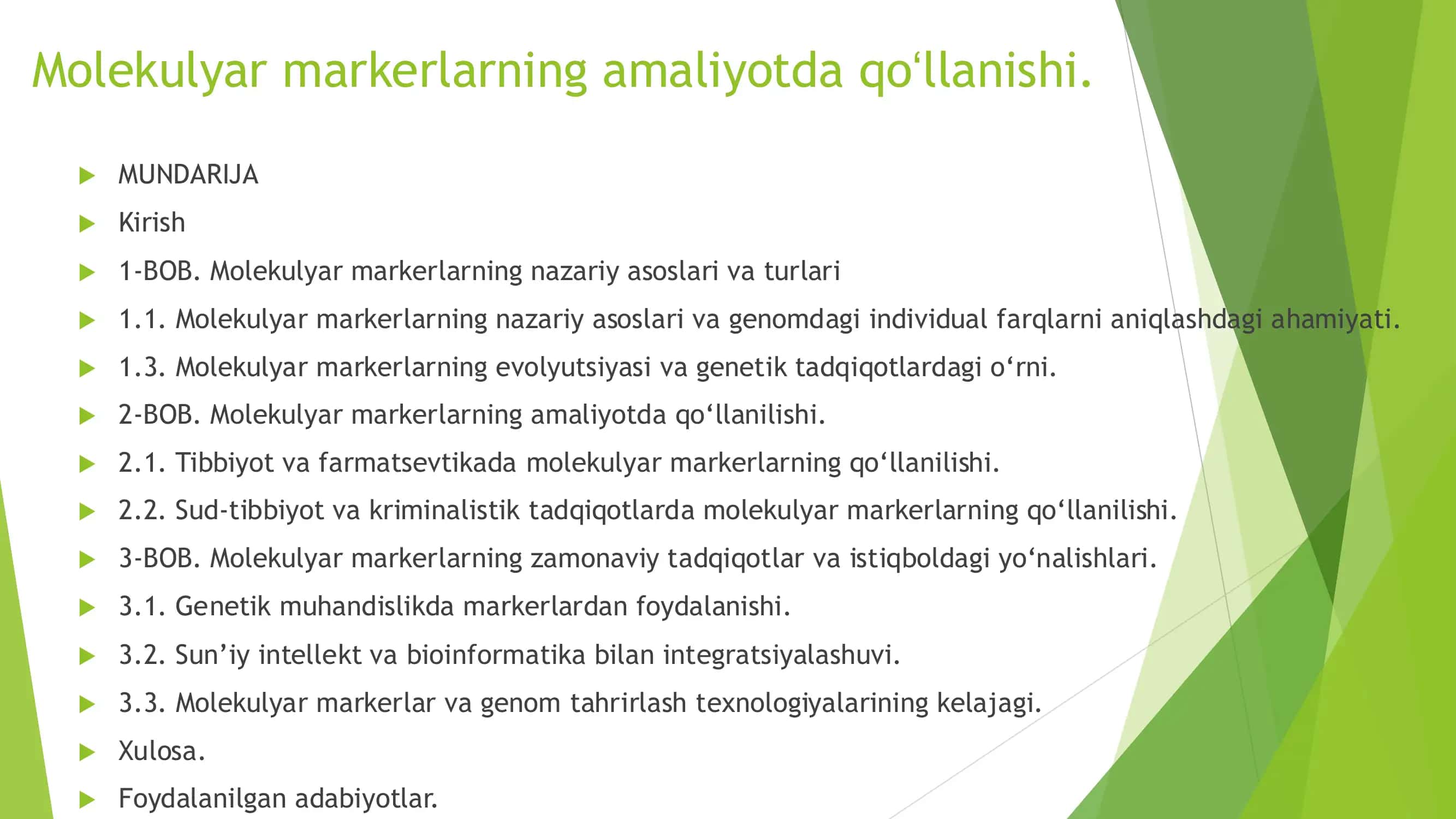 Molekulyar markerlarning amaliyotda qo‘llanishi
