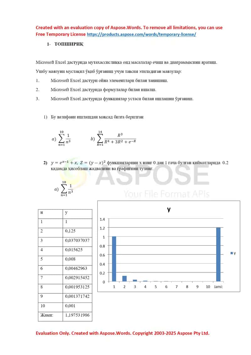 Microsoft Excel dasturida masalalarni yechish va diagramma yaratish taqdimoti