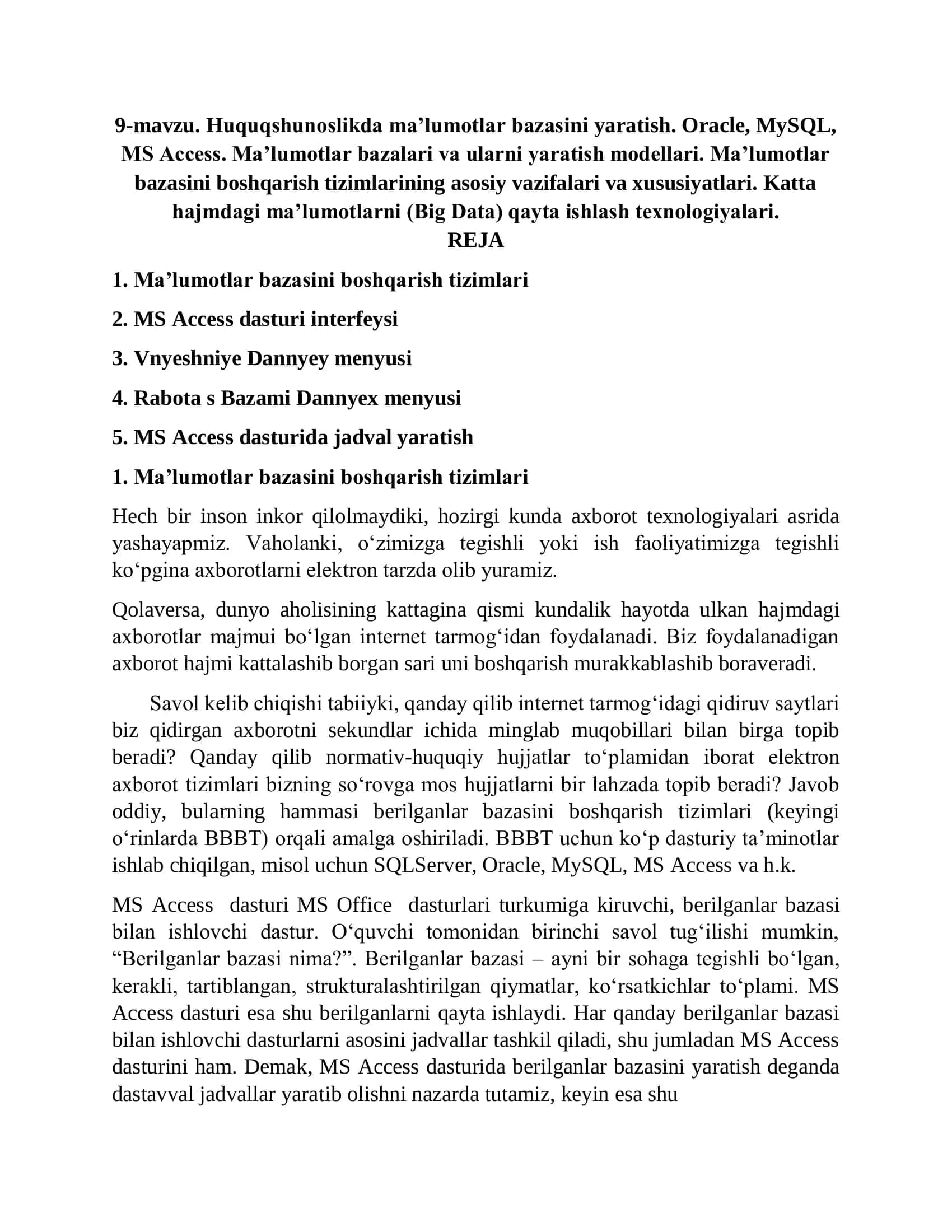 Huquqshunoslikda ma’lumotlar bazasini yaratish