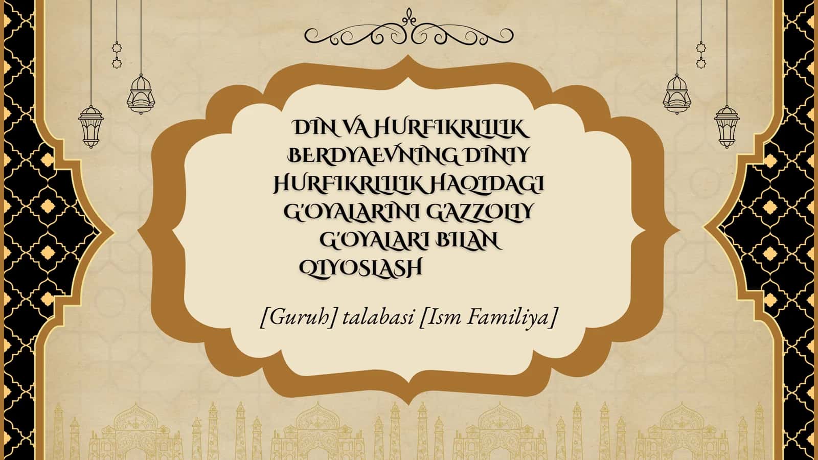 BERDYAEVNING DINIY HURFIKRLILIK HAQIDAGI G'OYALARINI G'AZZOLIY G'OYALARI BILAN QIYOSLASH