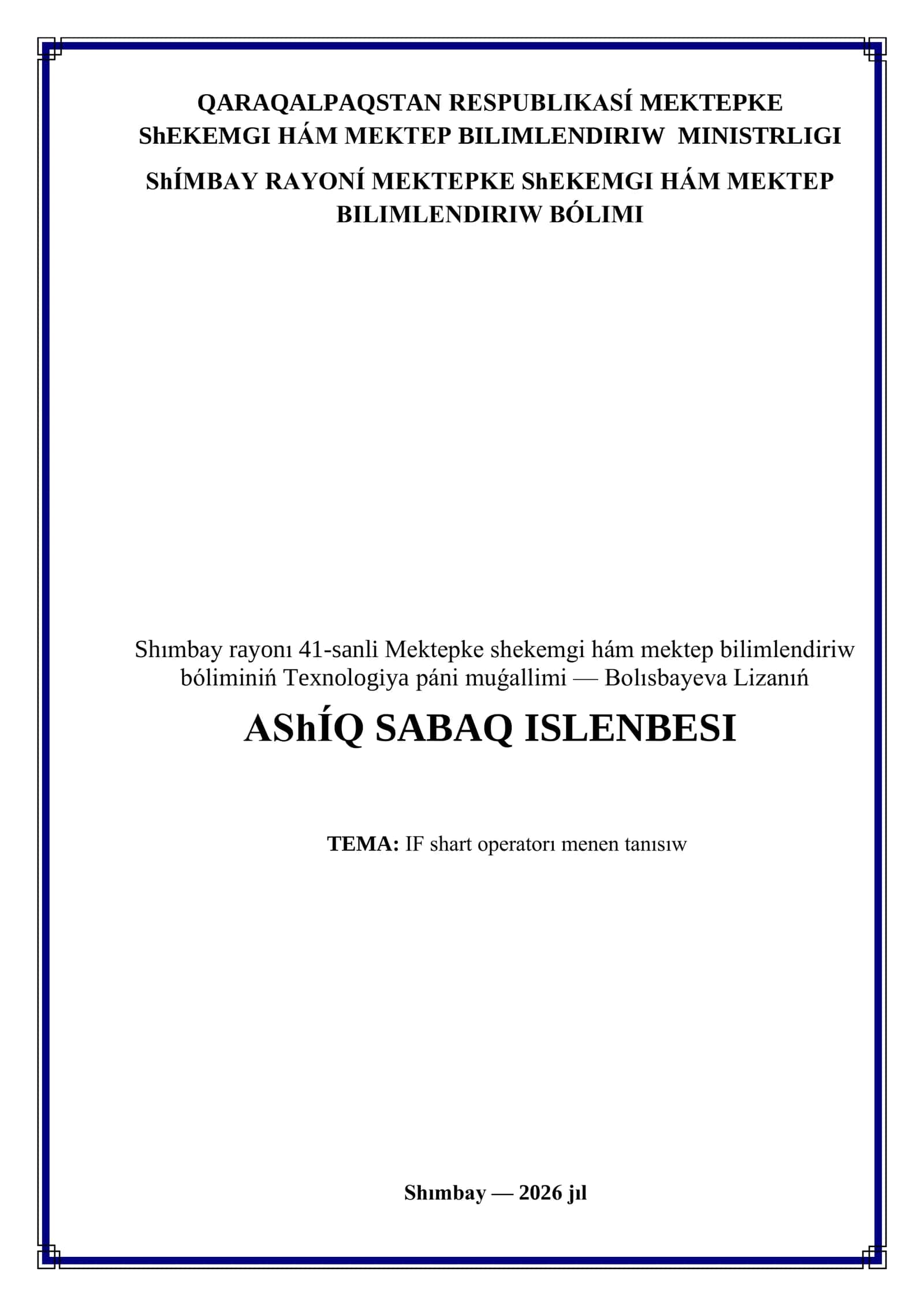 AShÍQ SABAQ ISLENBESI
