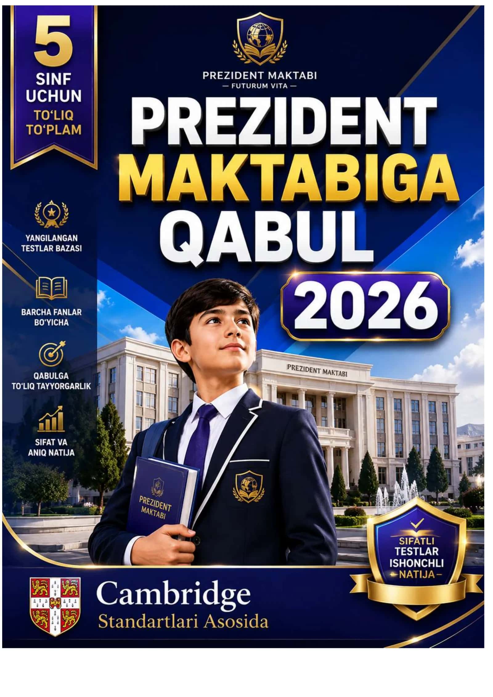 PREZIDENT MAKTABIGA KIRISH UCHUN 500 TALIK UNIVERSAL TESTLAR TO'PLAMI 2026 YIL