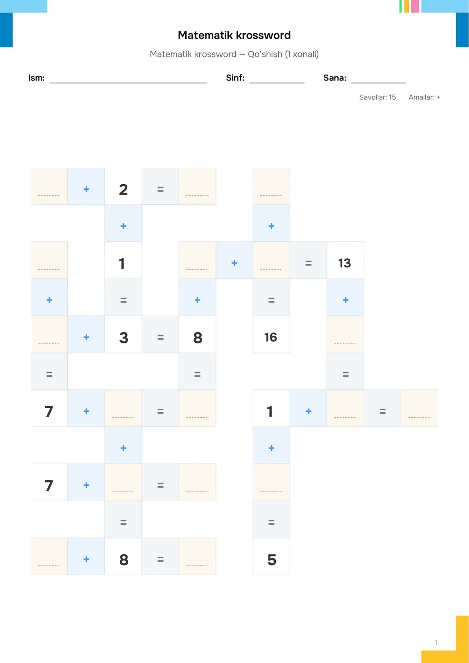 Matematik krossword