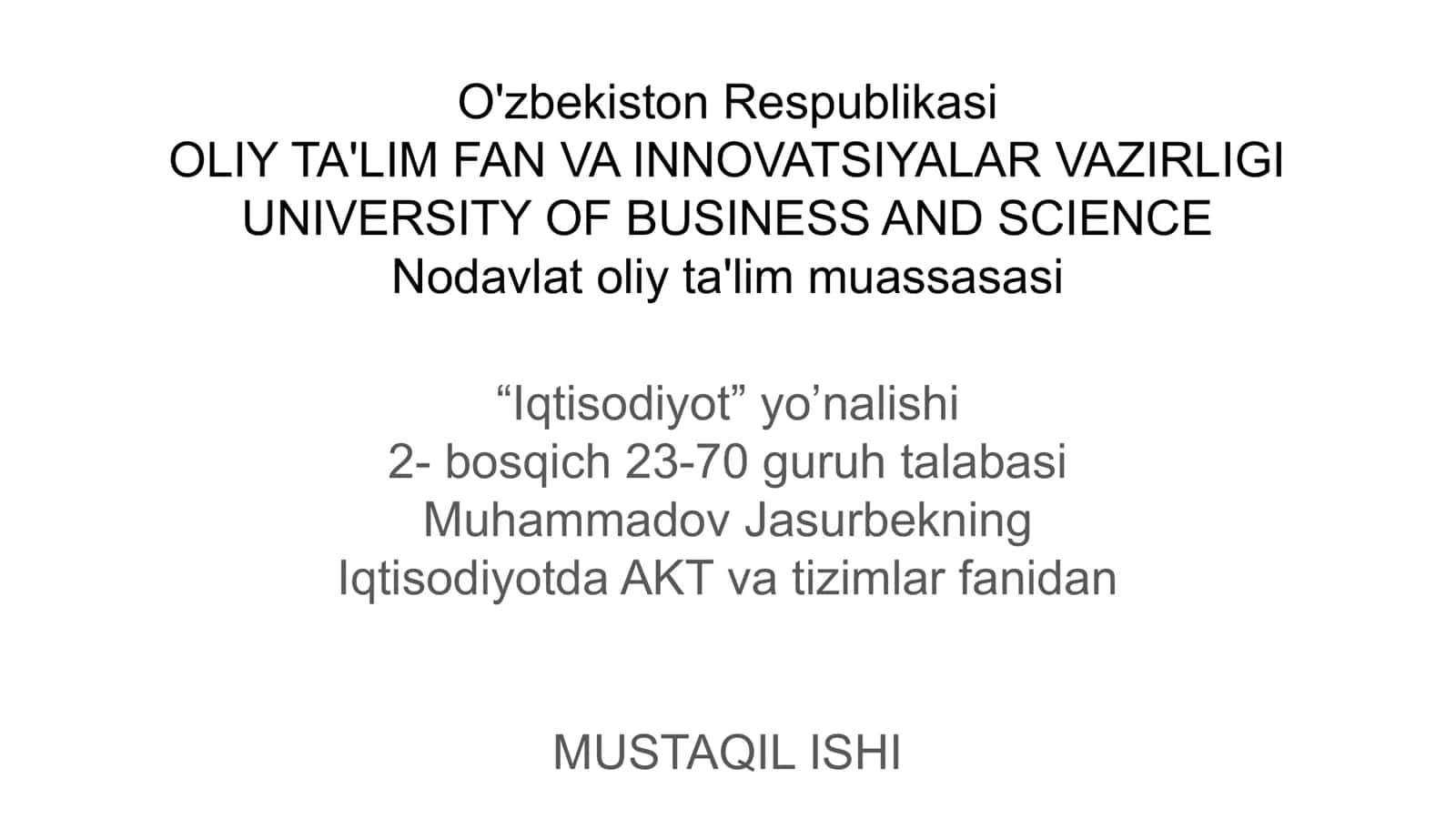 BILLING tizimini ishlash texnologiyasi va iqtisodiyotda qo'llash salmog'i