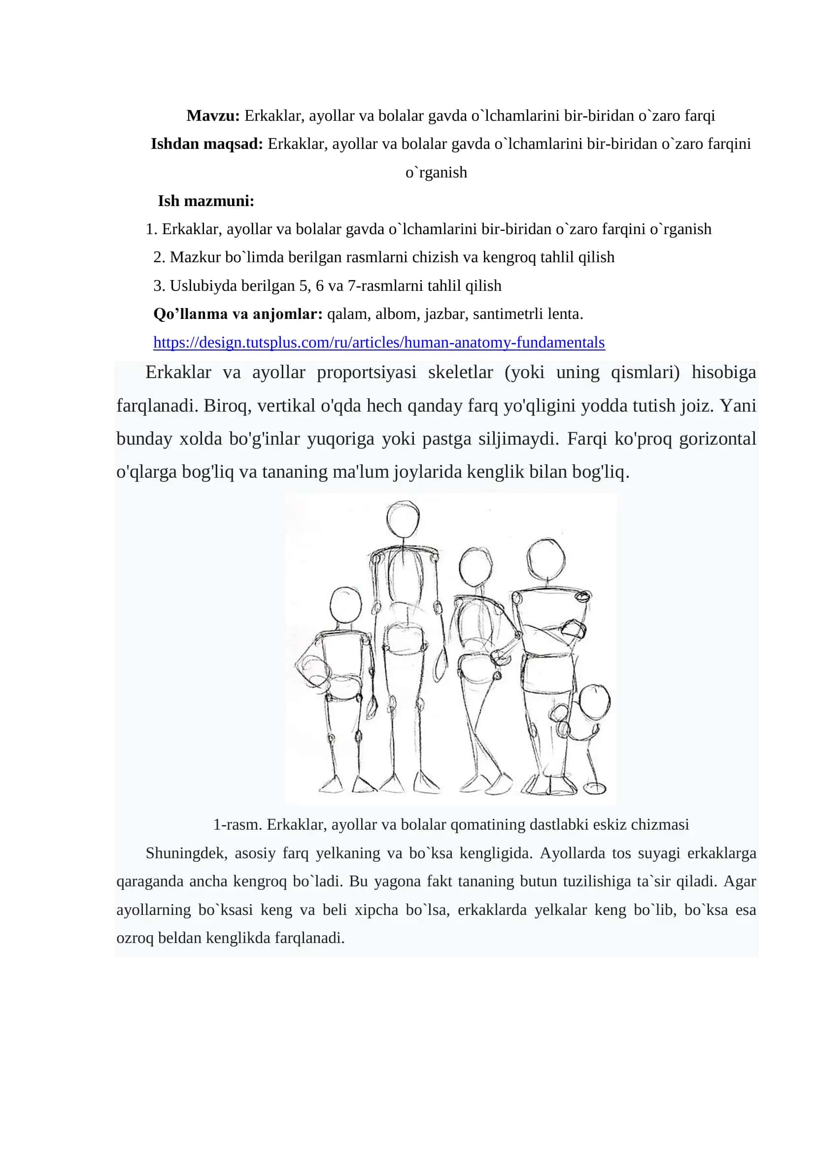 Erkaklar, Ayollar va Bolalar Gavda O`lchamlarini Bir-Biridan O`zaro Farqi