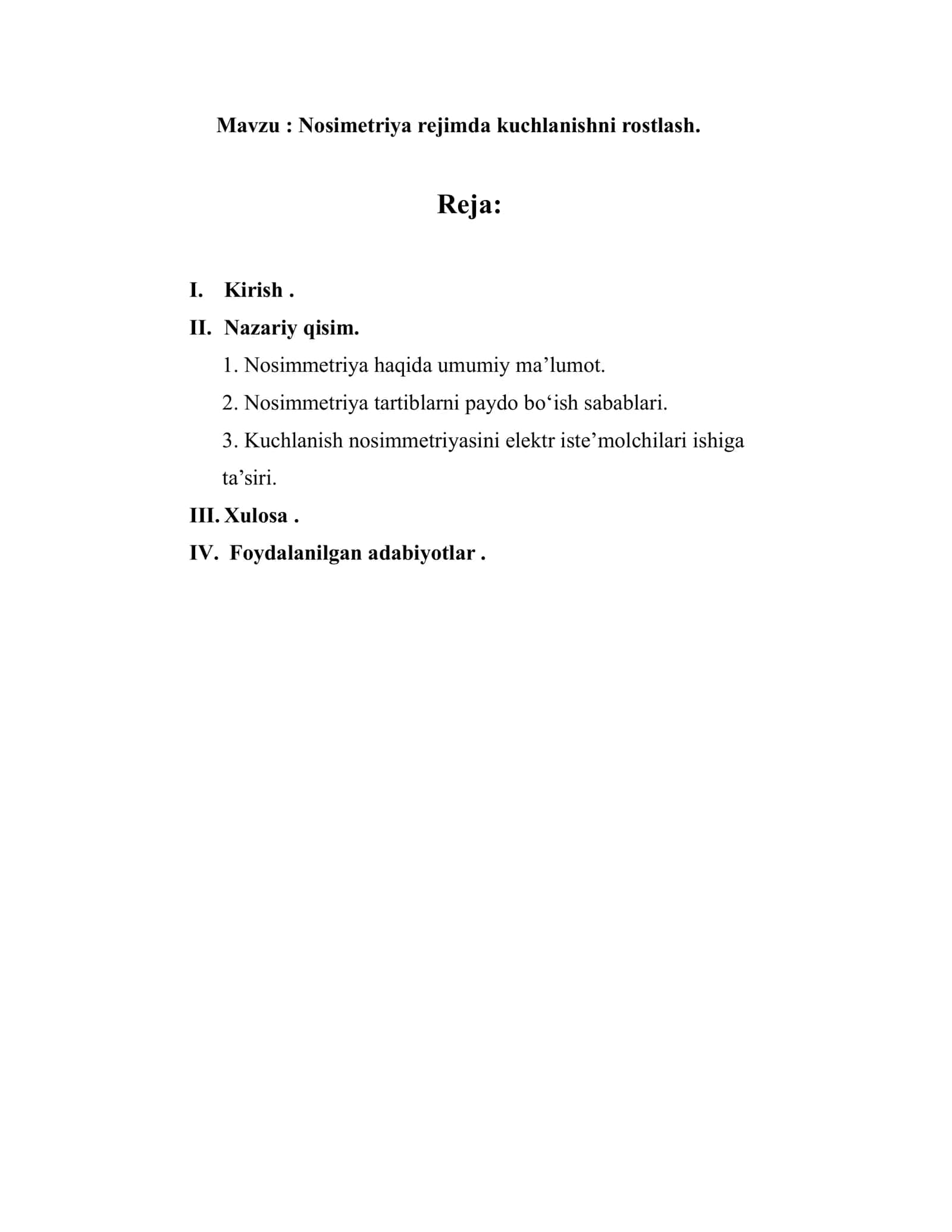 Nosimetriya rejimda kuchlanishni rostlash