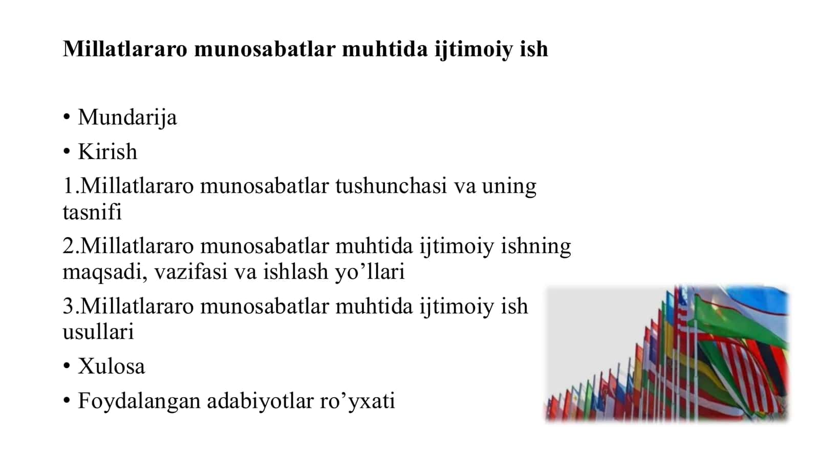 Millatlararo munosabatlar muhtida ijtimoiy ish .Nazokat