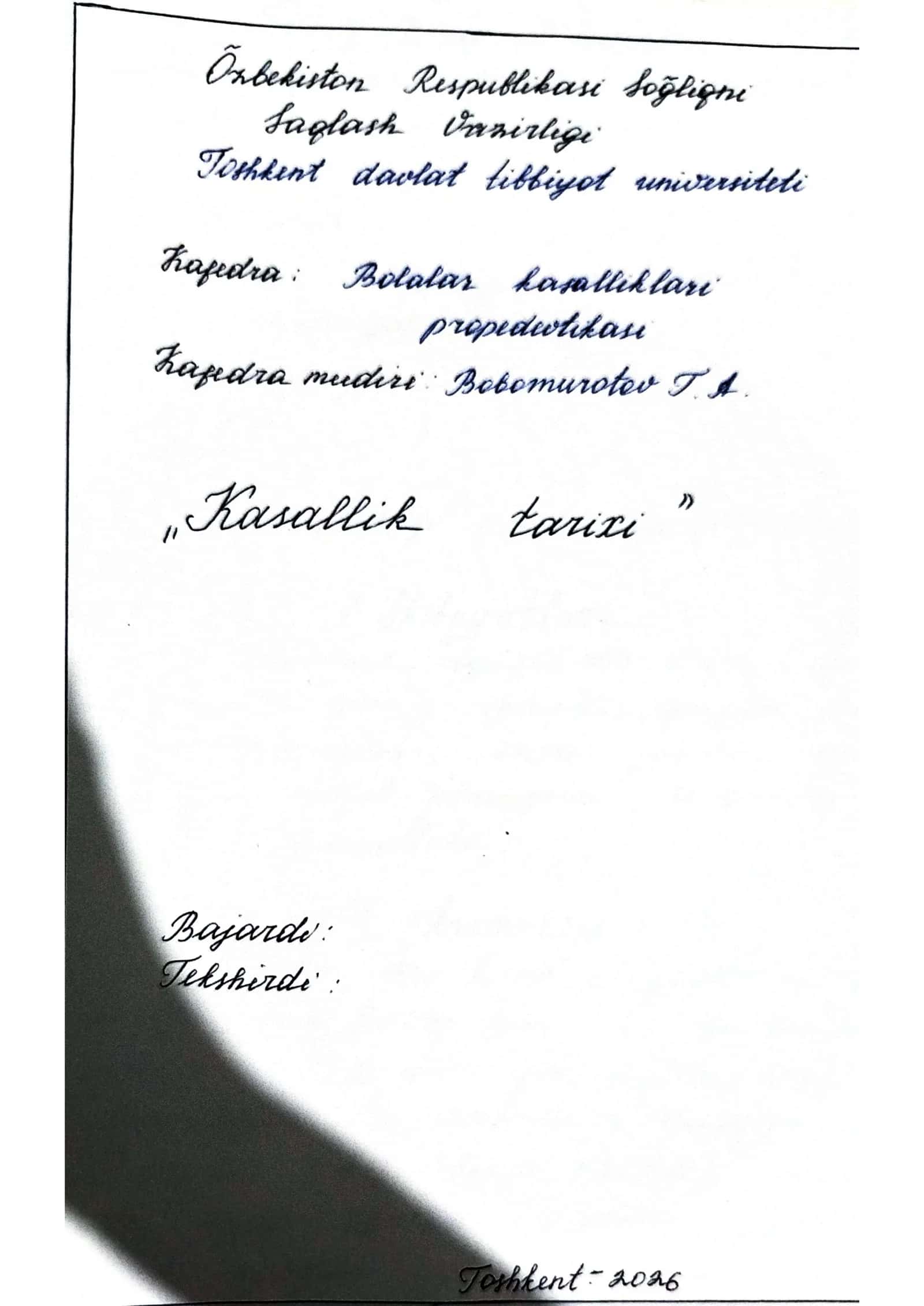 kasallik tarixi