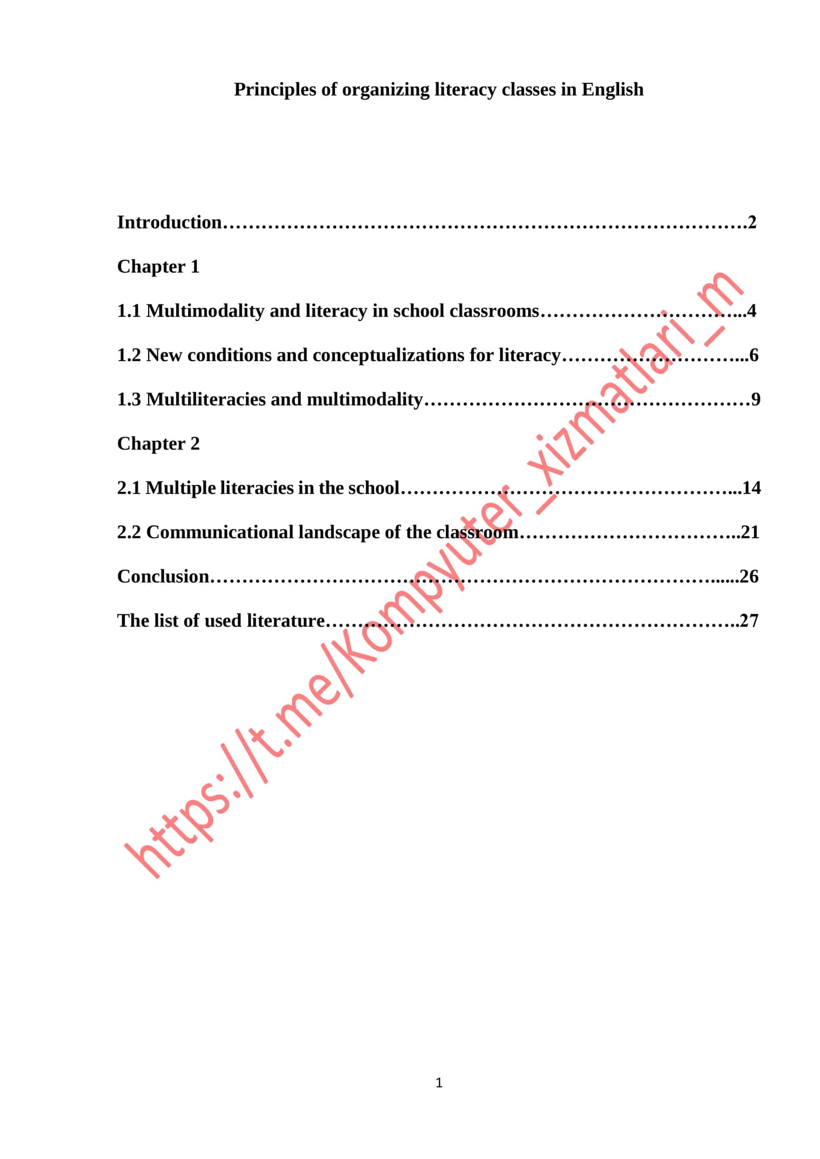 Principles of organizing literacy classes in English