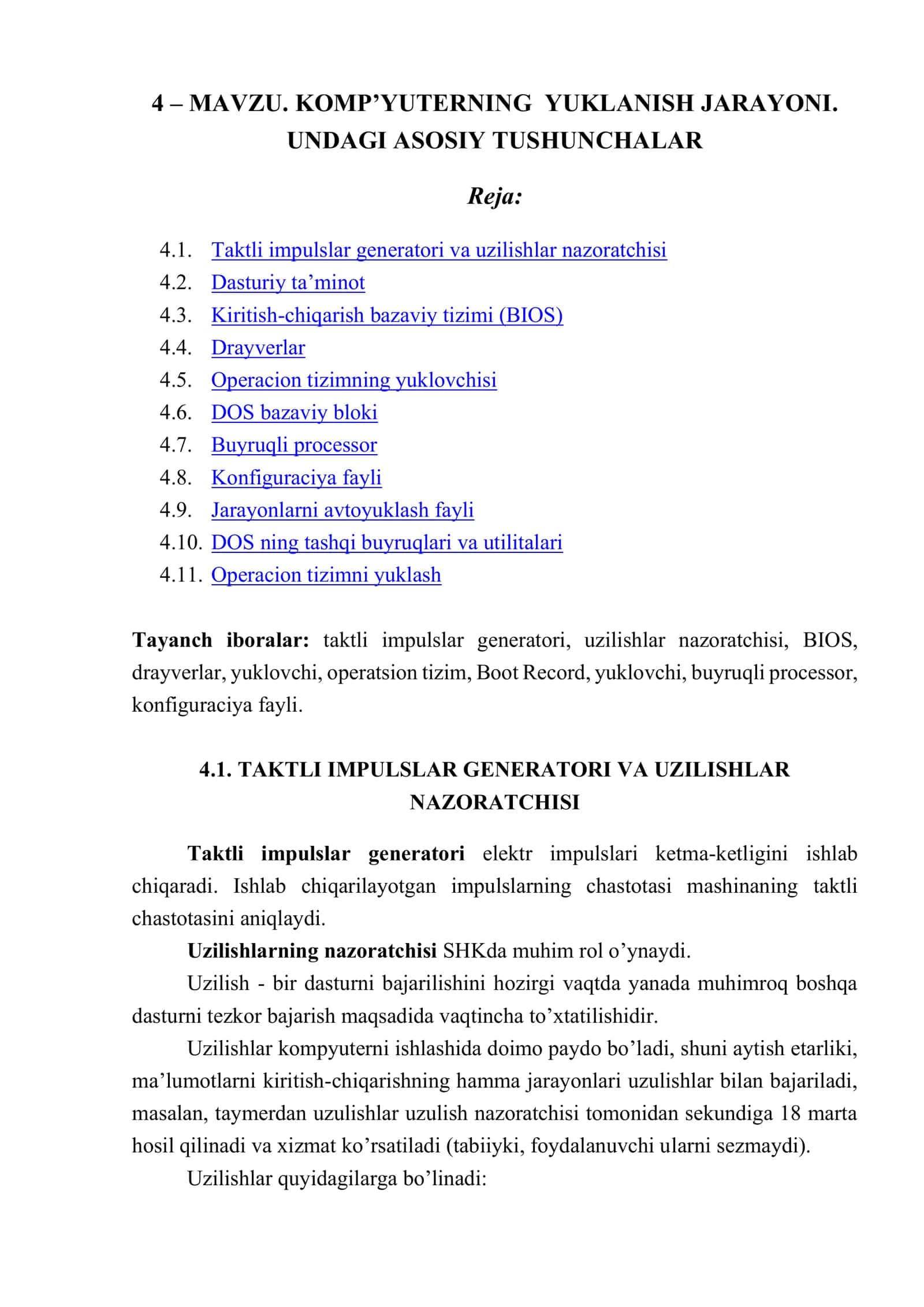 KOMP’YUTERNING YUKLANISH JARAYONI