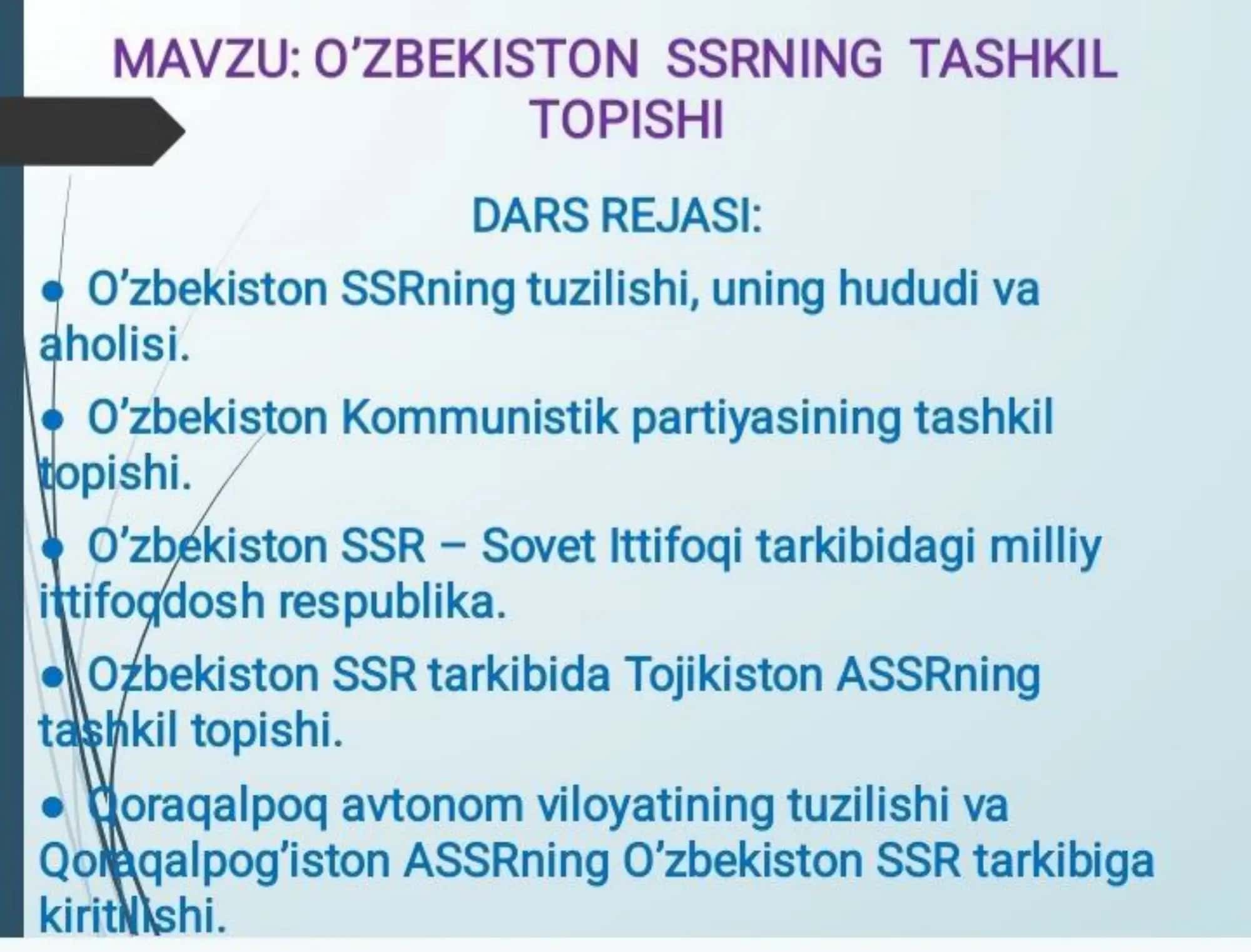O’zbekiston SSRning tashkil topshi
