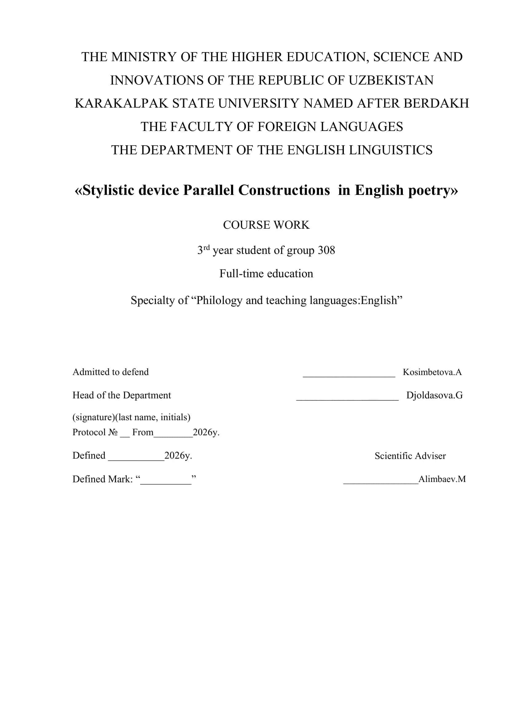 Stylistic device Parallel Constructions in English poetry