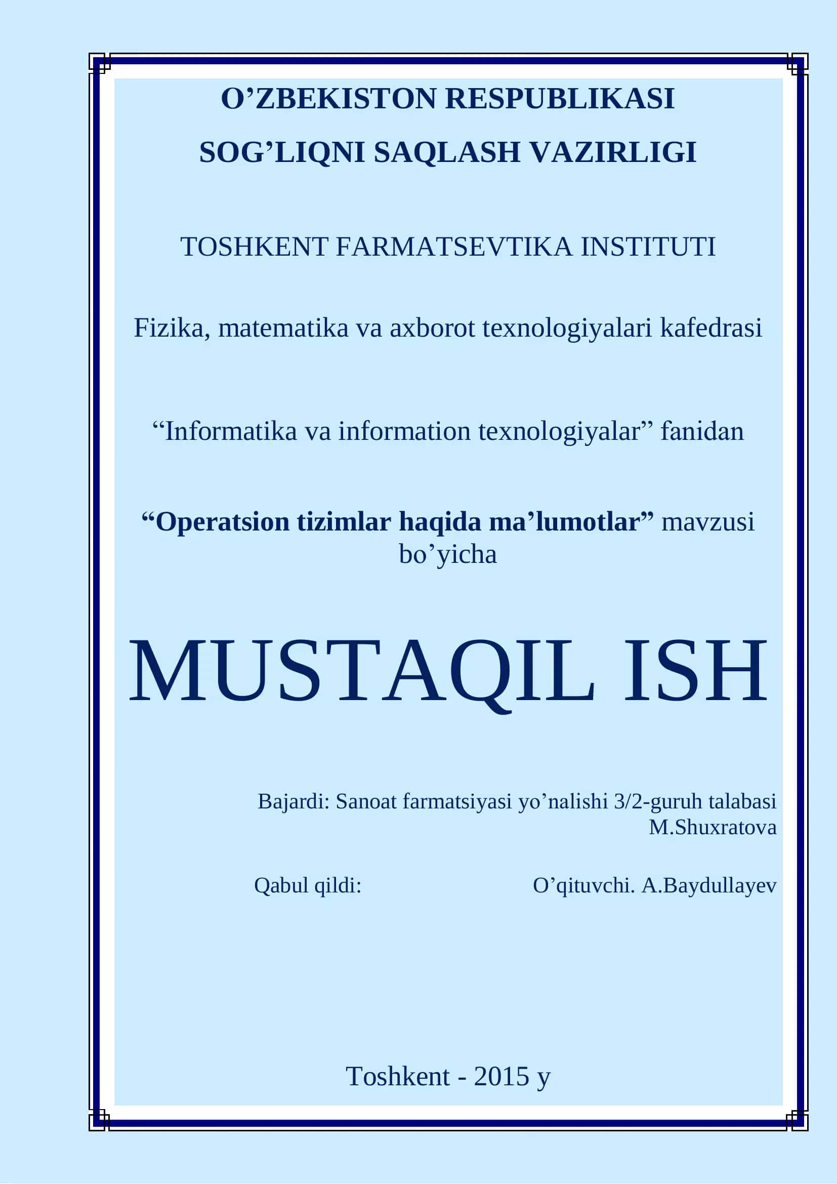Operatsion tizimlar haqida ma’lumotlar