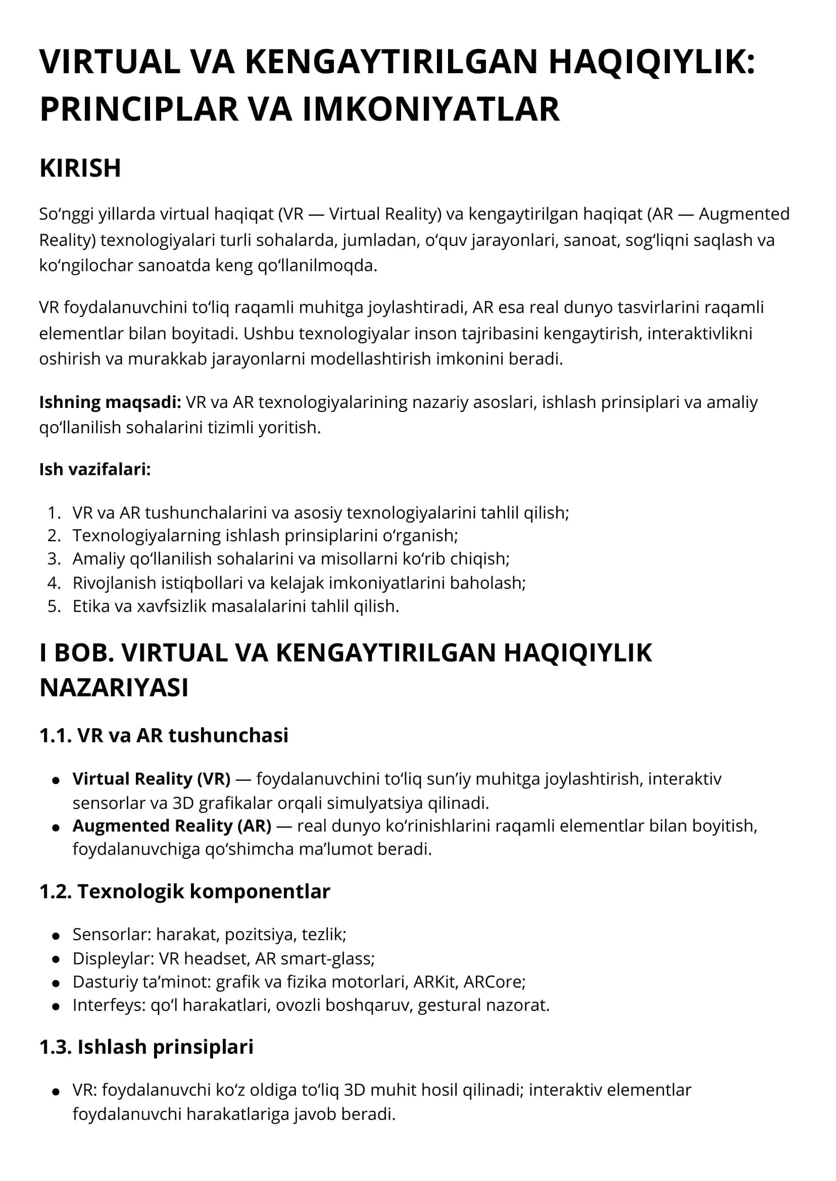 VIRTUAL VA KENGAYTIRILGAN HAQIQIYLIK