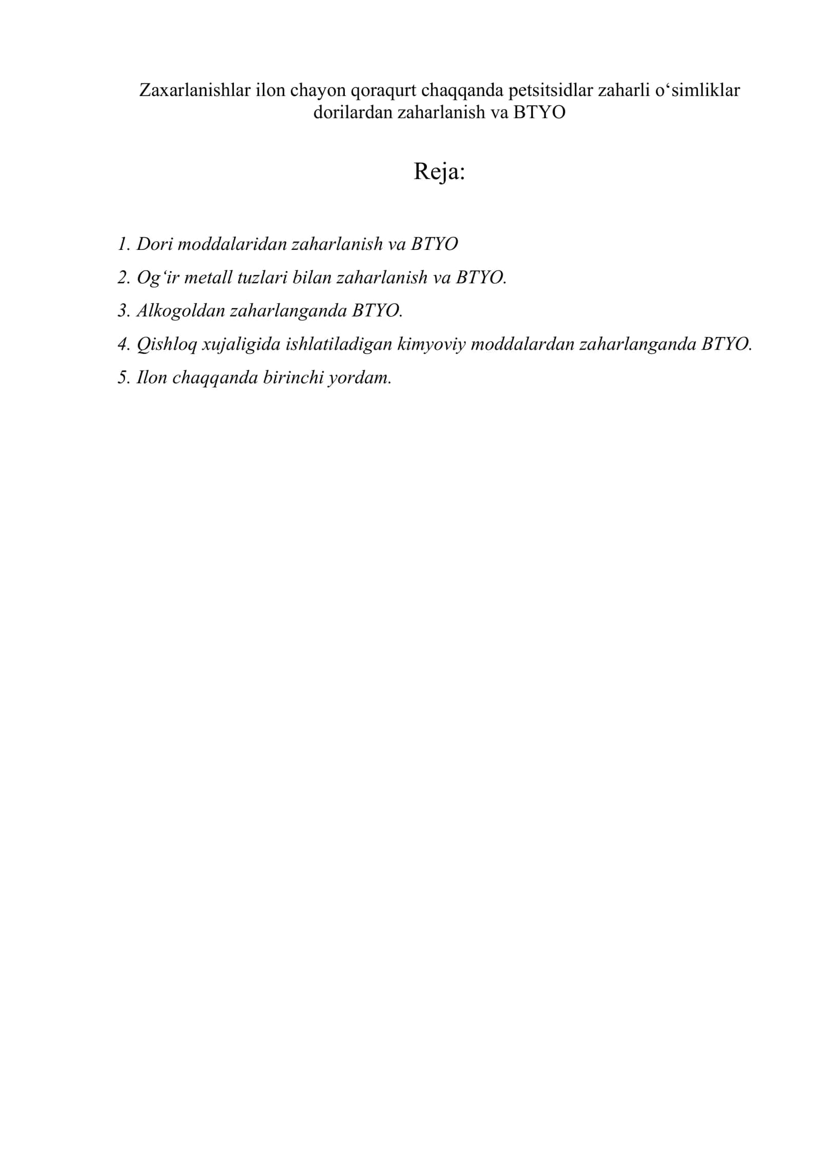 Zaharlanish va BTYO