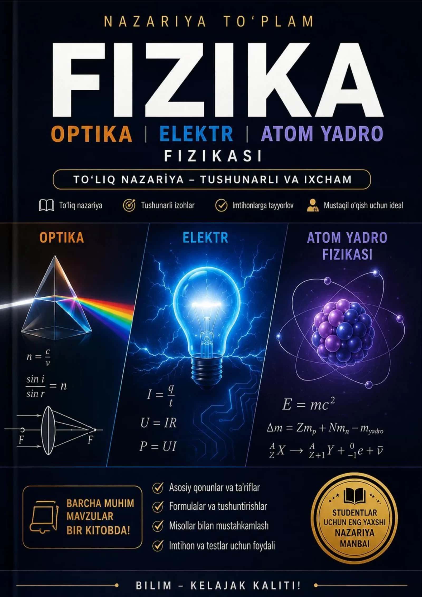 ⚡📘 FIZIKA NAZARIYASI 📘⚡  Elektr • Magnitizm • Optika • Atom va Yadro Fizikasi