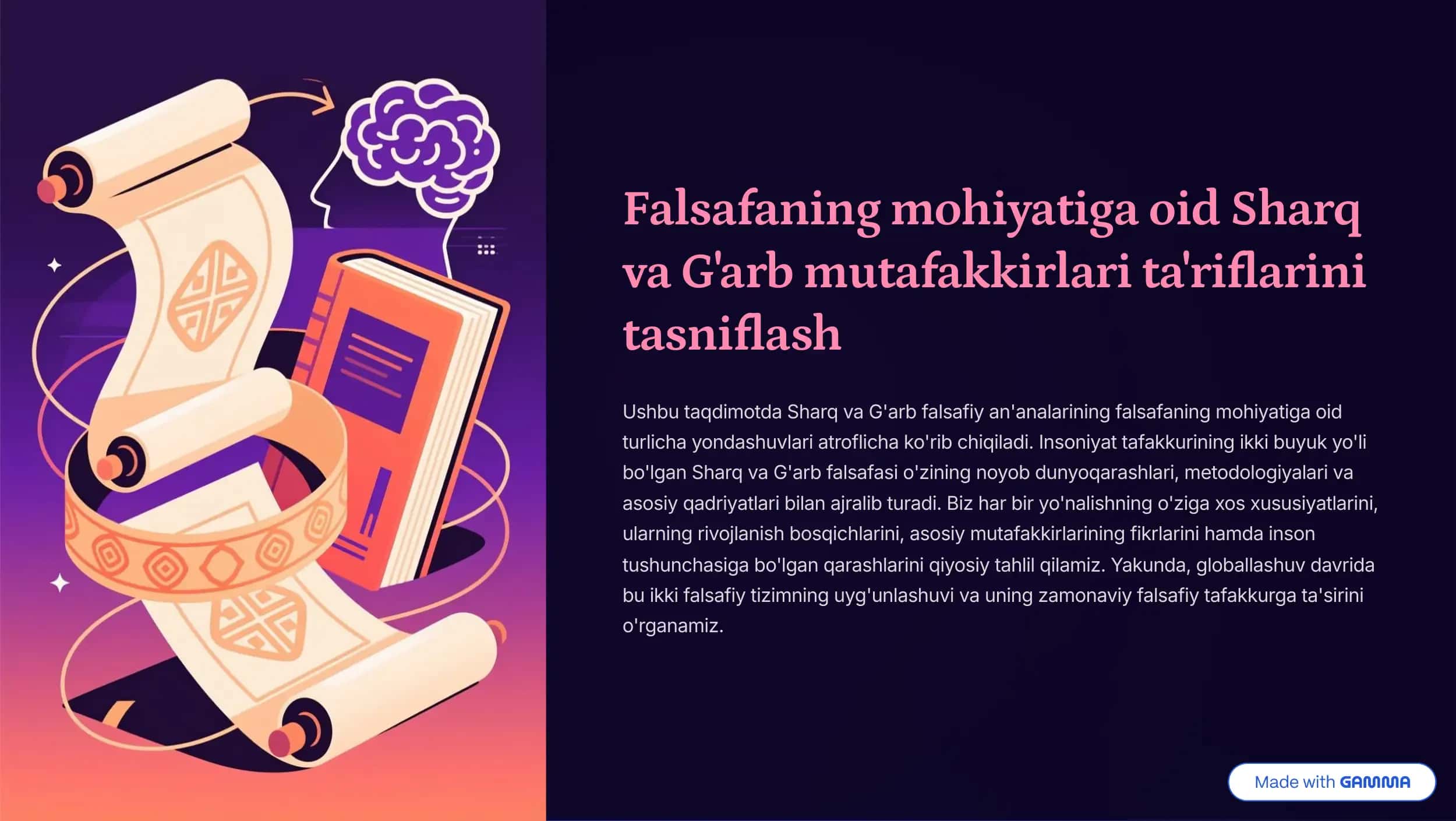 Falsafaning mohiyatiga oid Sharq va G'arb mutafakkirlari ta'riflarini tasniflash