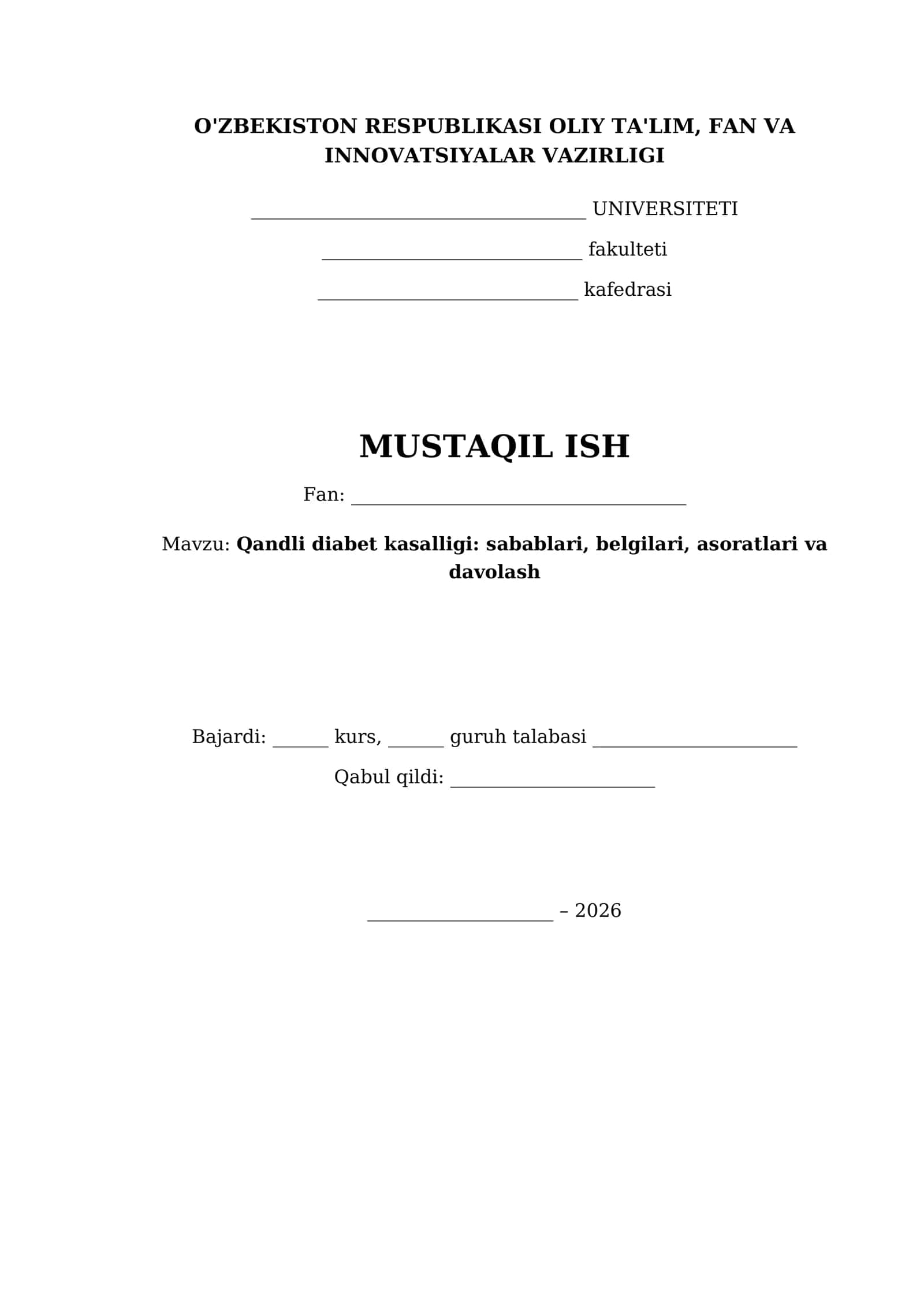 Qandli diabet kasalligi: sabablari, belgilari, asoratlari va davolash