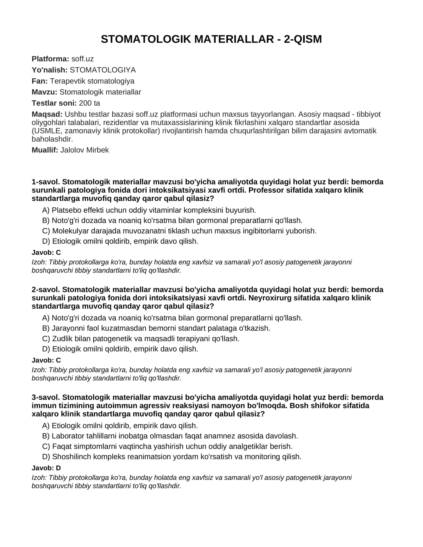 STOMATOLOGIK MATERIALLAR - 2-QISM