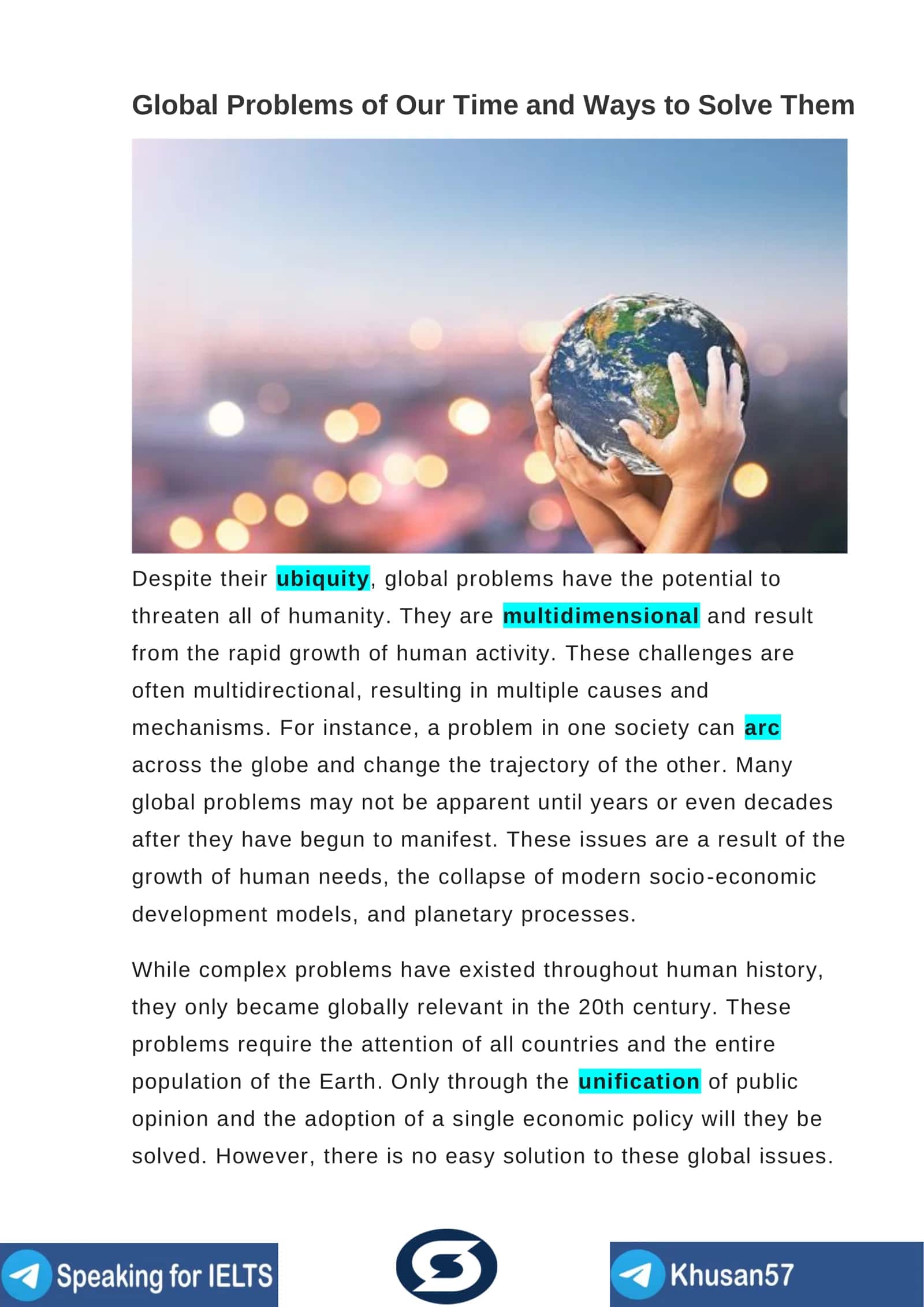 Global Problems of Our Time and Ways to Solve Them
