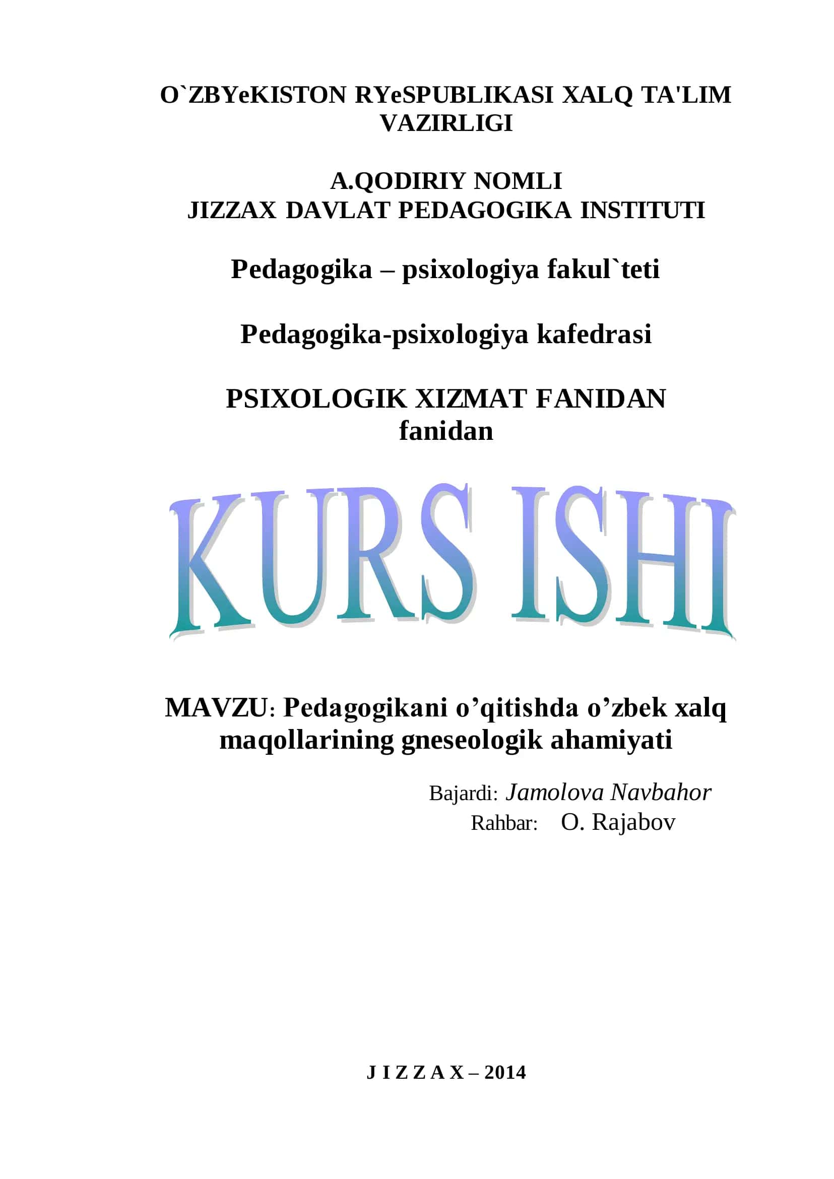 Pedagogikani o’qitishda o’zbek xalq maqollarining gneseologik ahamiyati