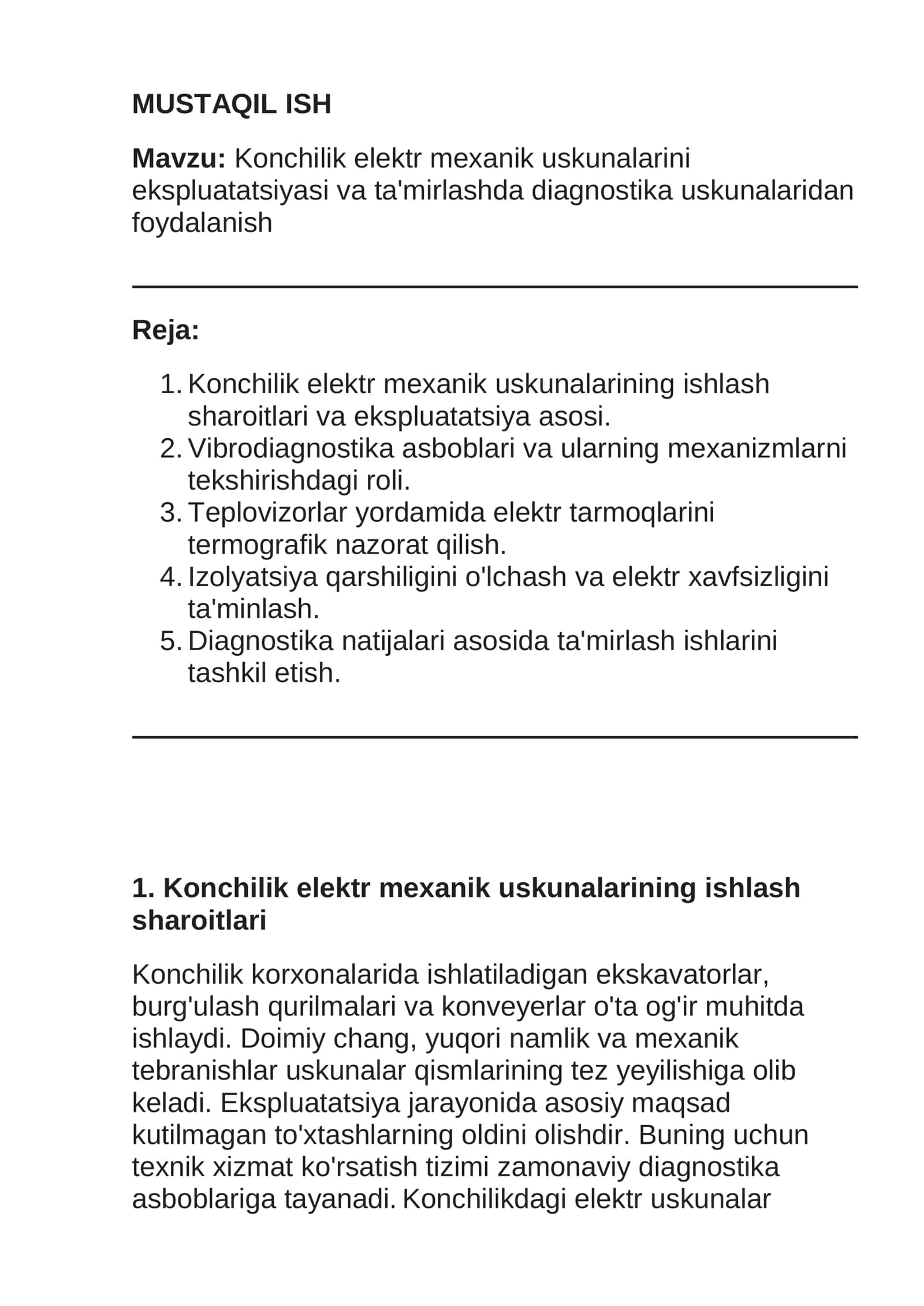 Konchilik elektr mexanik uskunalarini