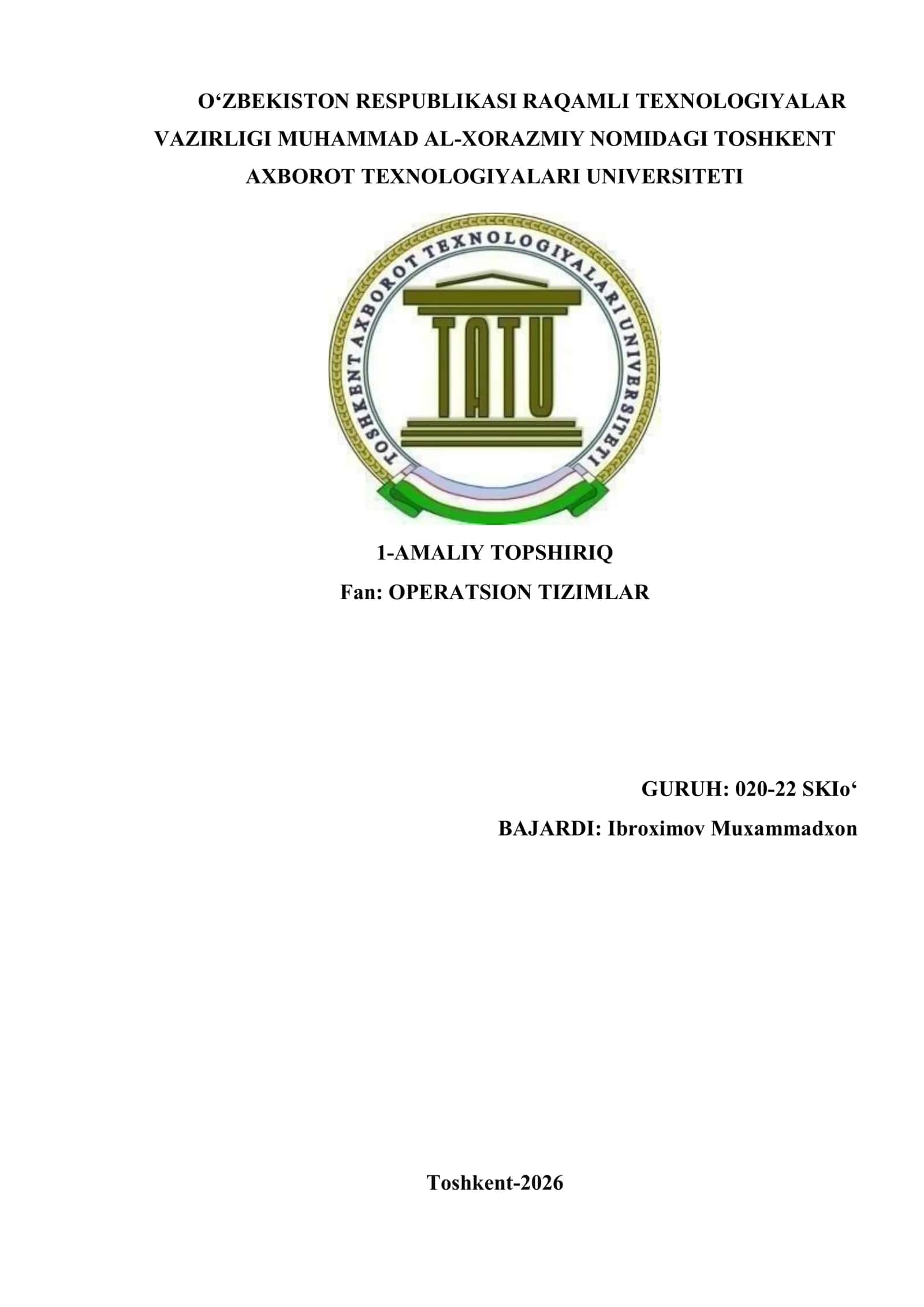 OPERATSION TIZIMLAR 1-AMALIY TOPSHIRIQ