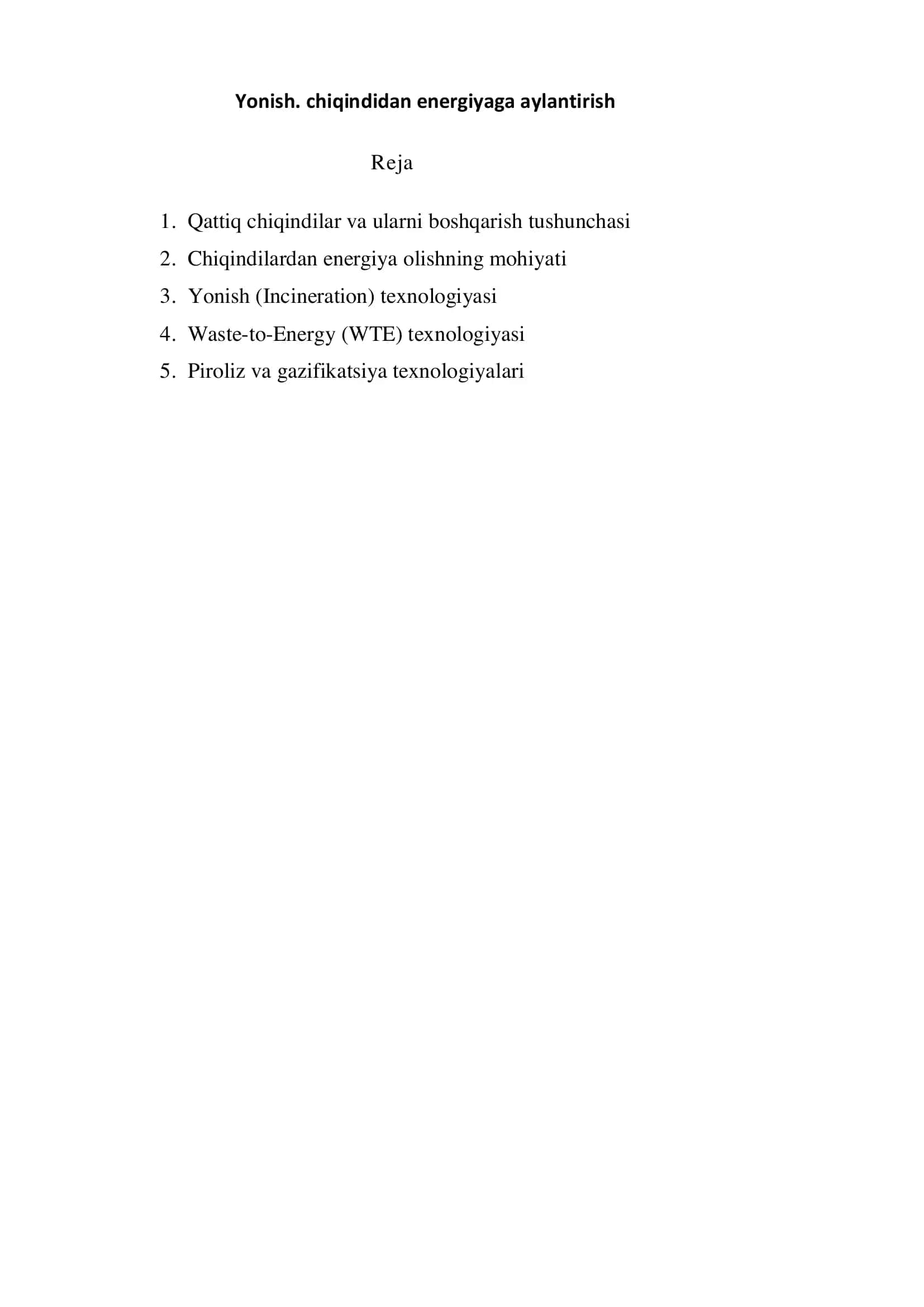 Qattiq chiqindilardan energiya olish