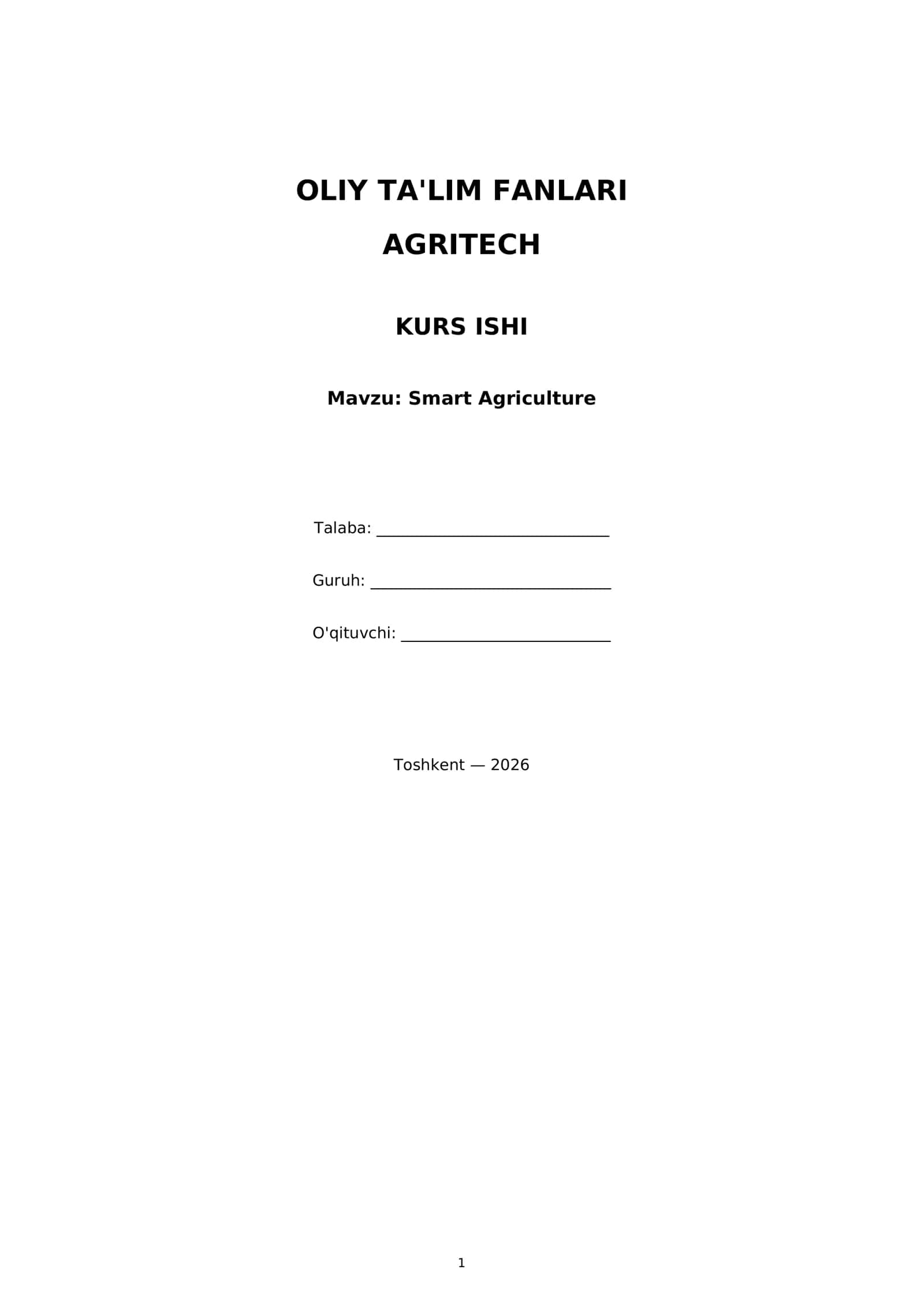 OLIY TA'LIM FANLARI AGRITECH KURS ISHI