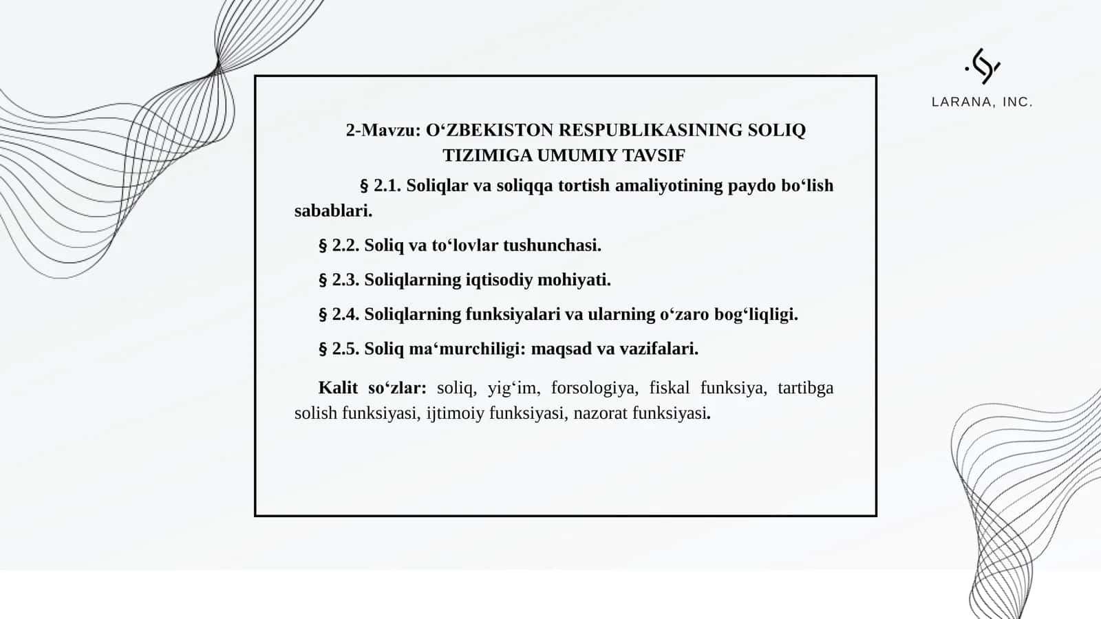 OʻZBEKISTON RESPUBLIKASINING SOLIQ TIZIMIGA UMUMIY TAVSIF