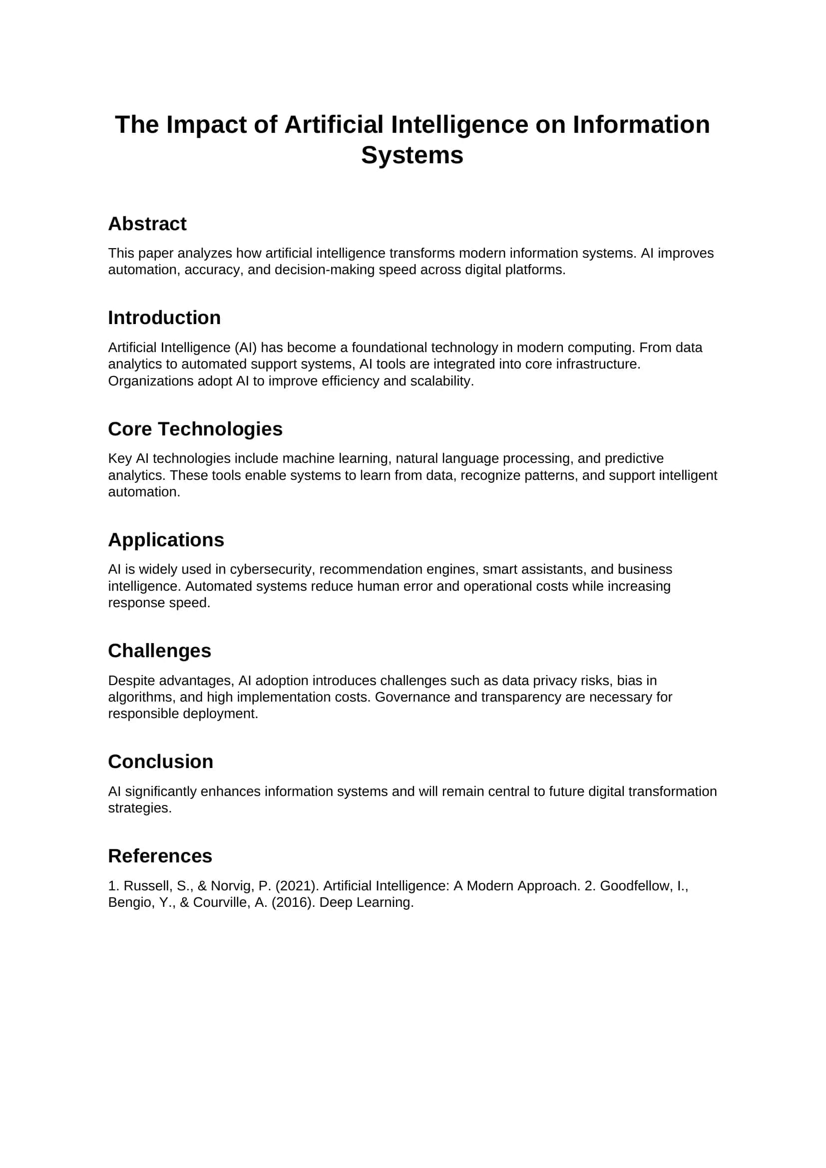 The Impact of Artificial Intelligence on Information Systems