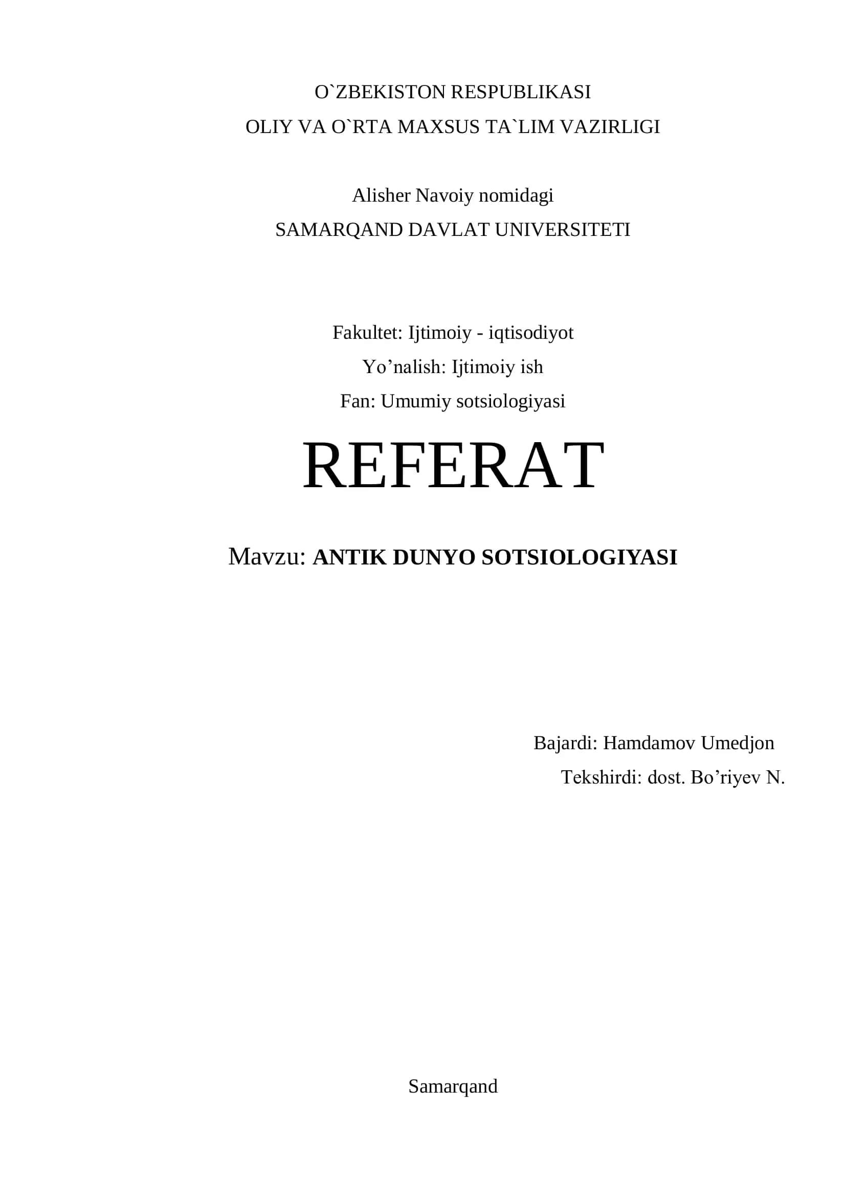Antik Dunyo Sotsiologiyasi