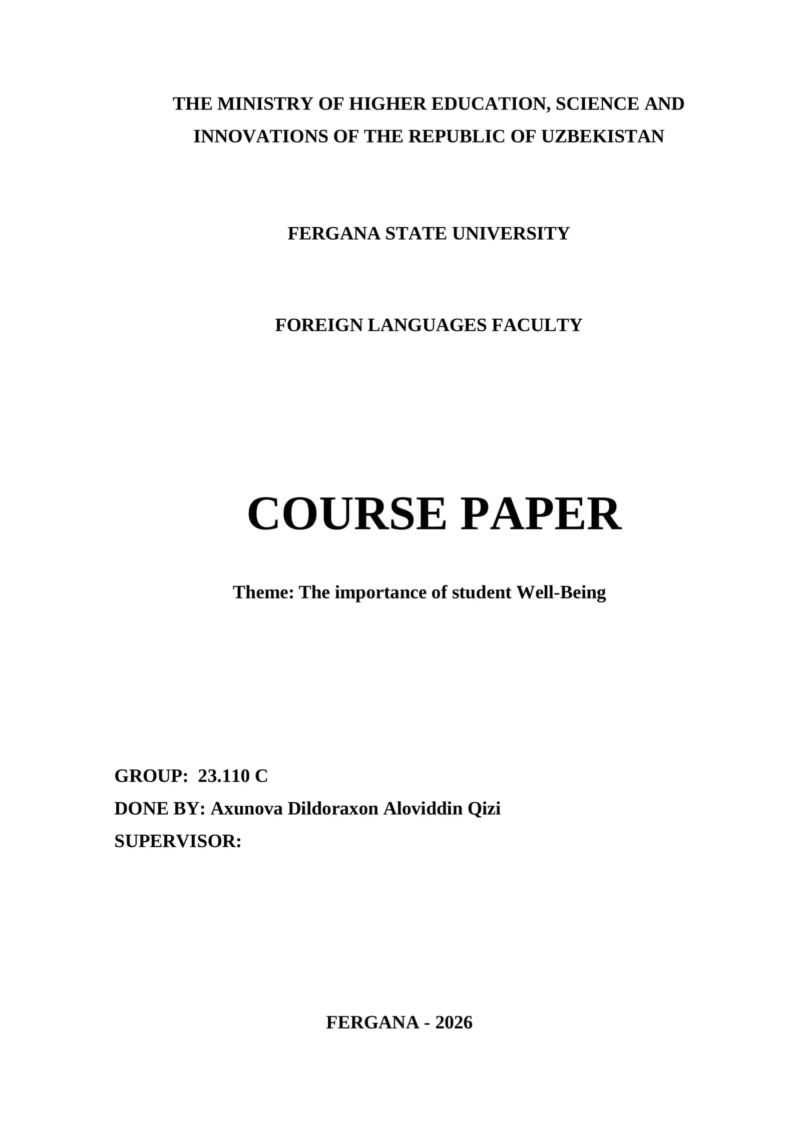 Foreign Languages Faculty Course Paper
