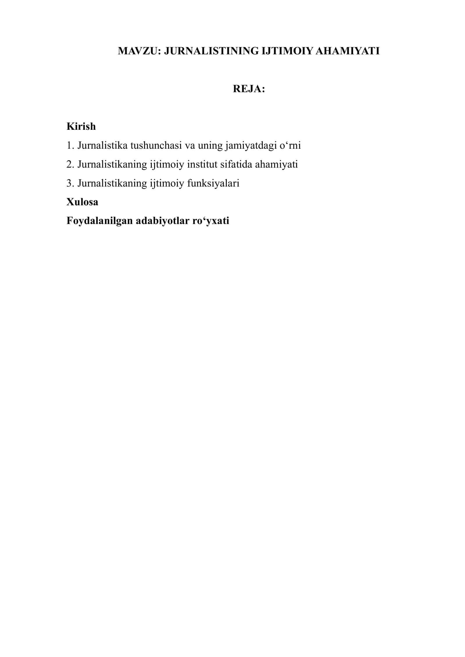 JURNALISTIKANING IJTIMOIY AHAMIYATI