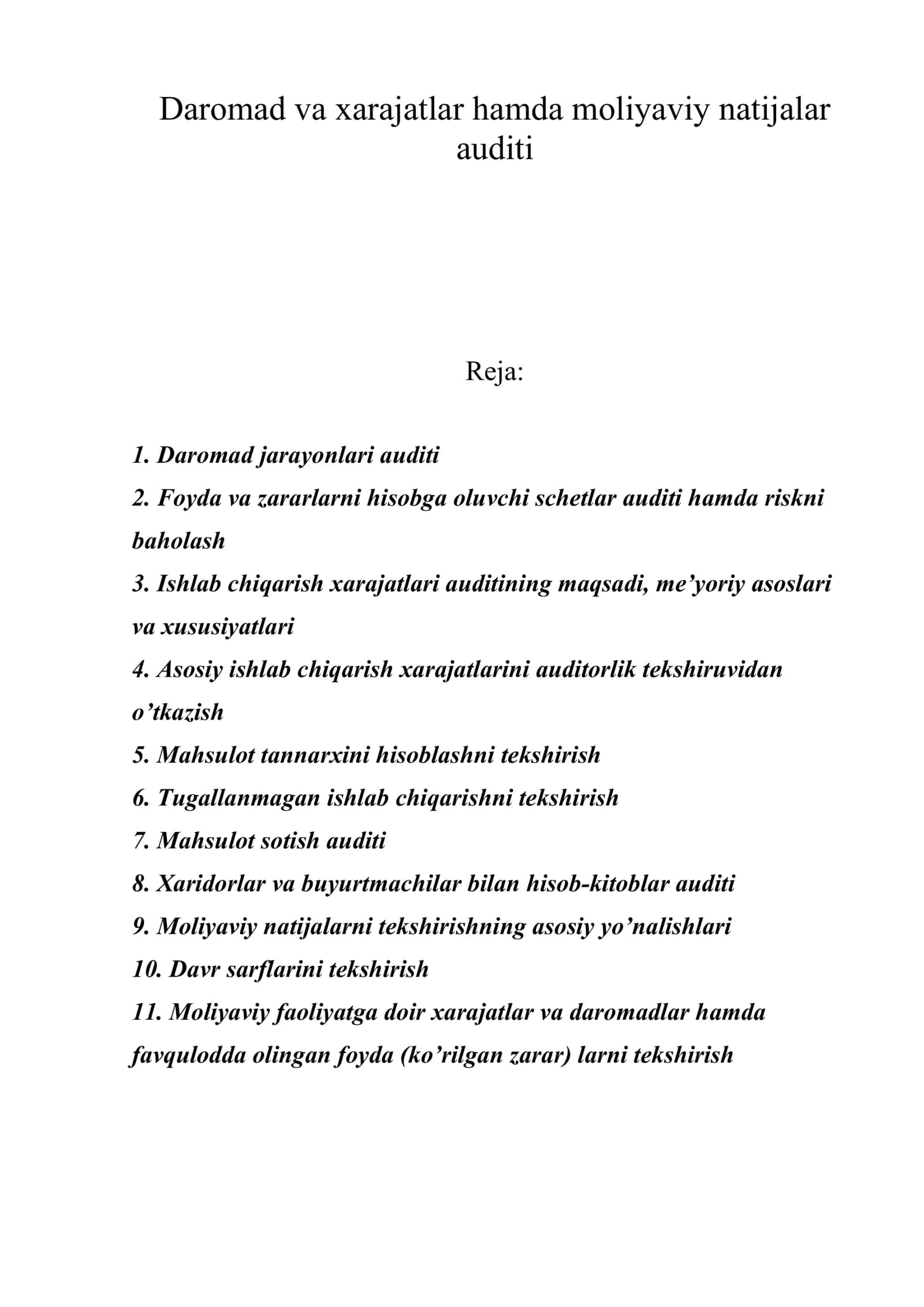 Daromad va xarajatlar hamda moliyaviy natijalar auditi