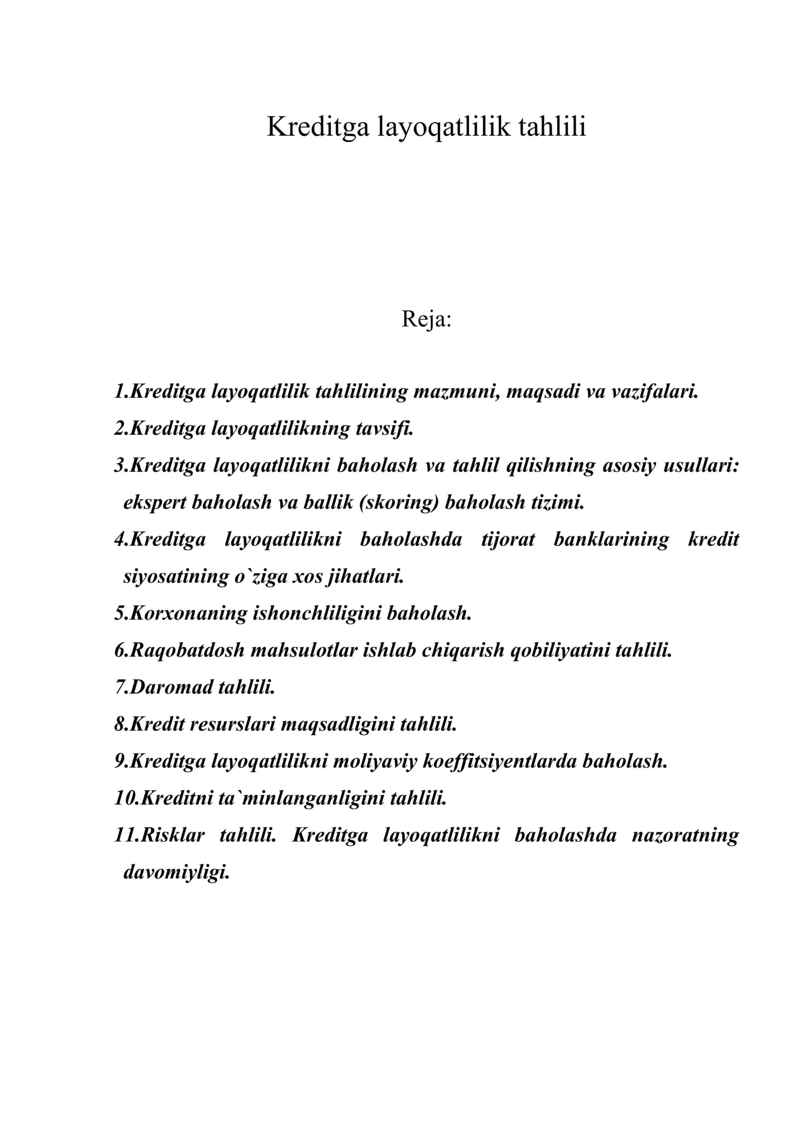 Kreditga layoqatlilik tahlili