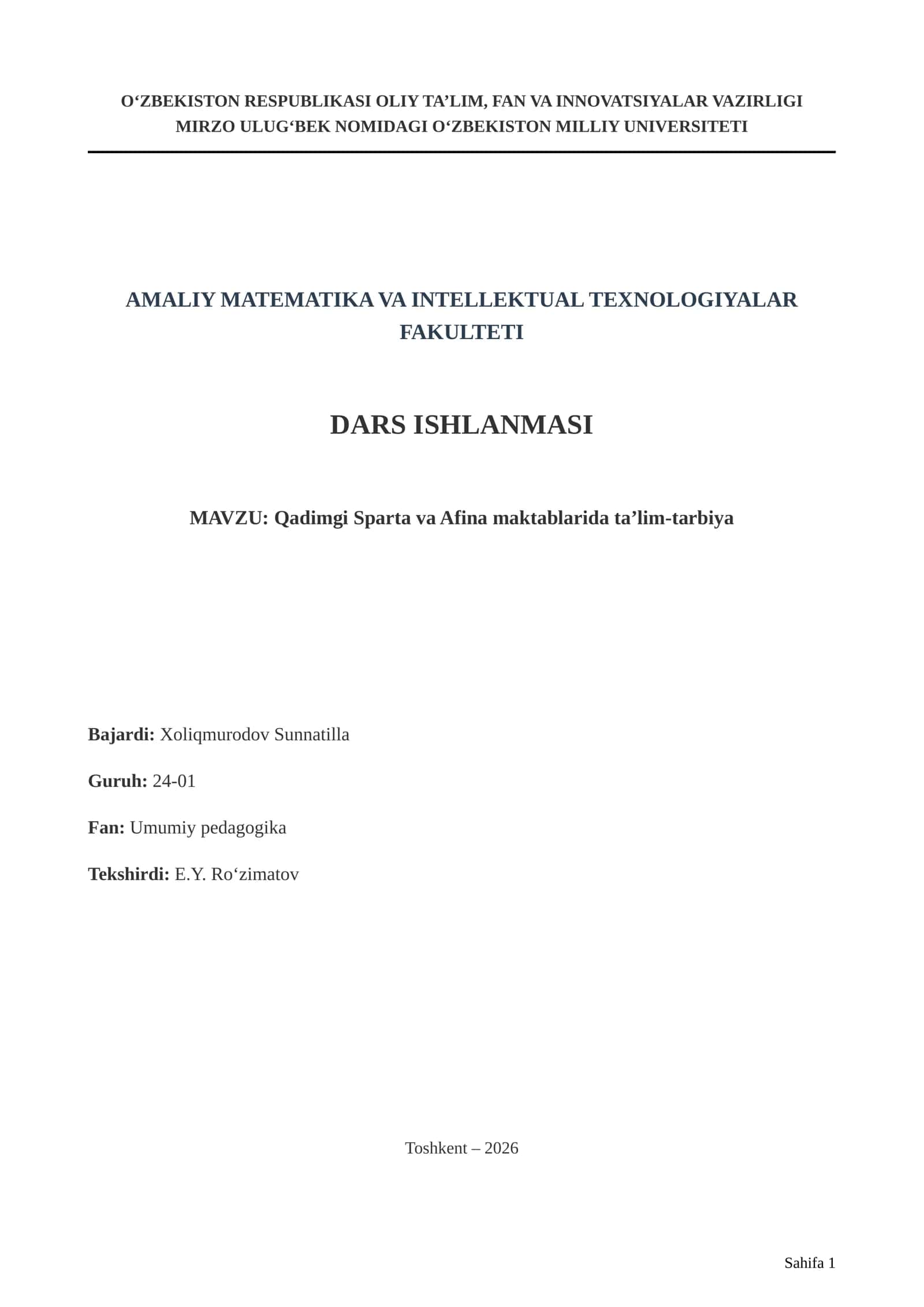 Dars Ishlanmasi