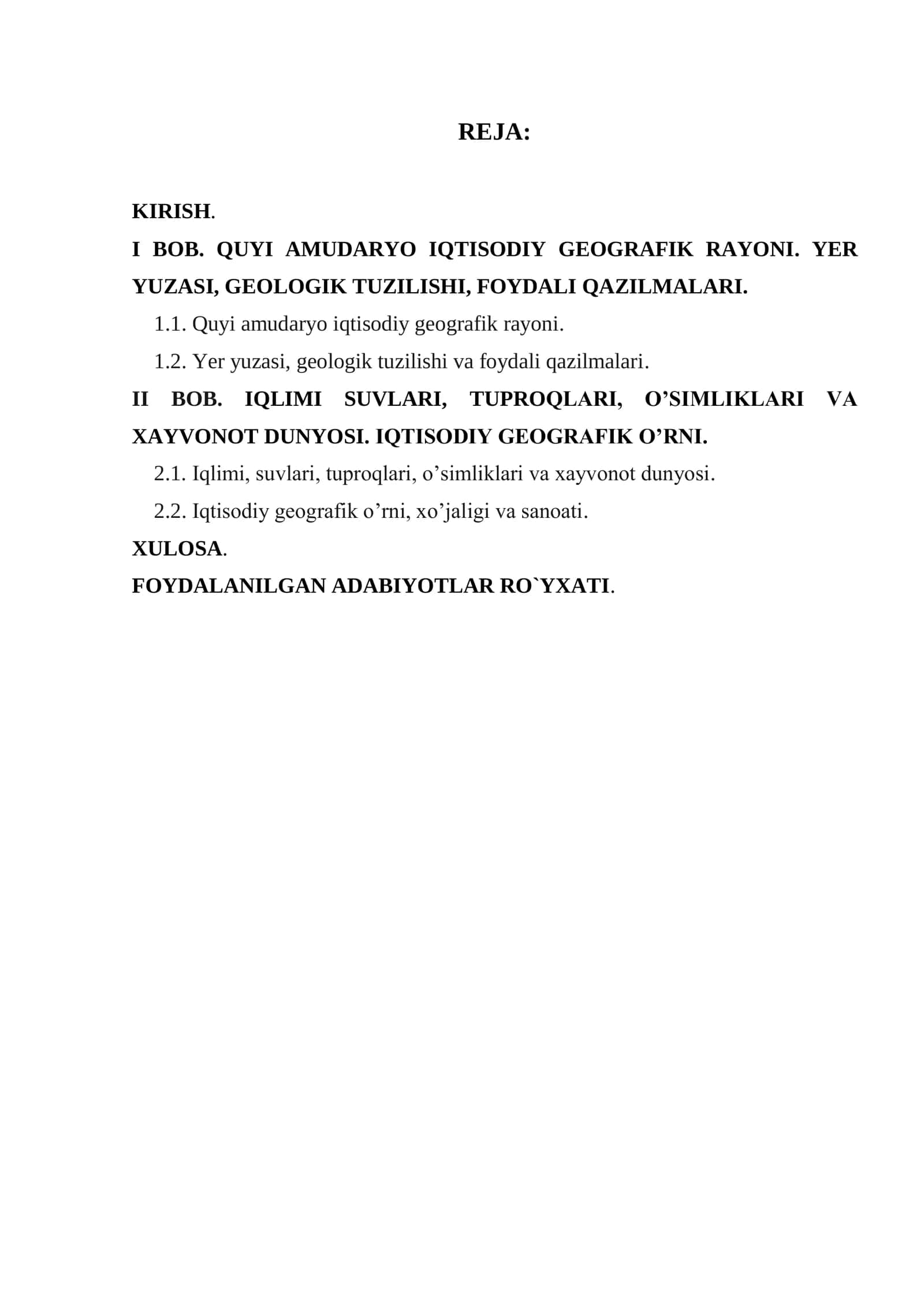 FOYDALANILGAN ADABIYOTLAR RO`YXATI