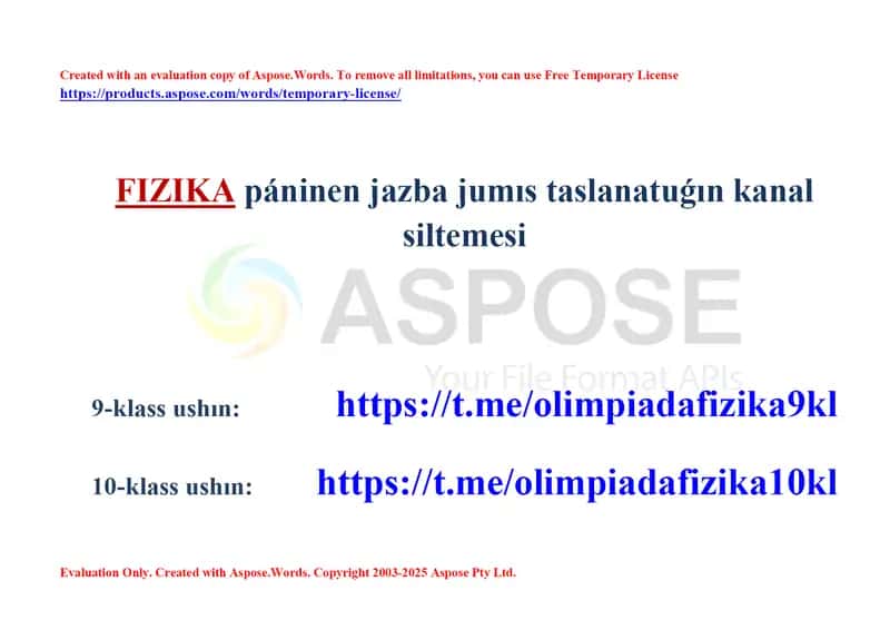 Telegram kanallar to‘plami: Fizika, Matematika, Biologiya va Kimyo (9–11-klasslar)