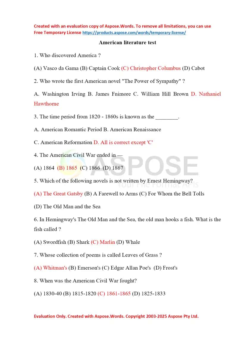 American Literature Test