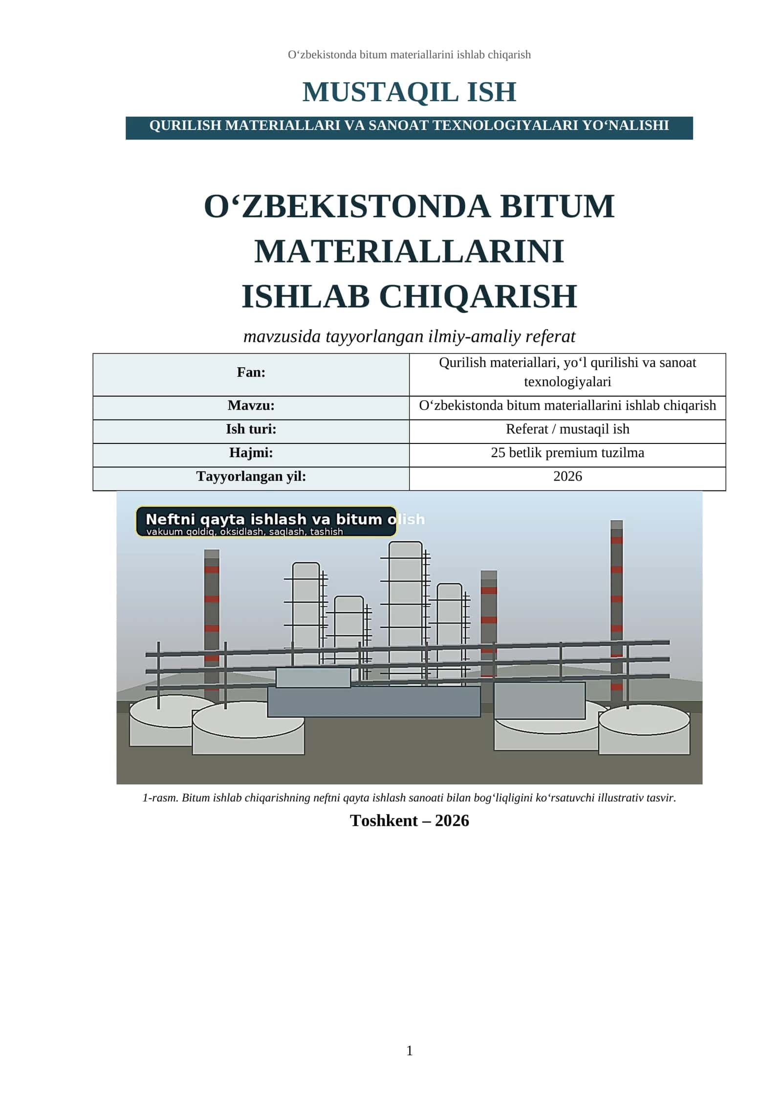 O‘ZBEKISTONDA BITUM MATERIALLARINI ISHLAB CHIQARISH