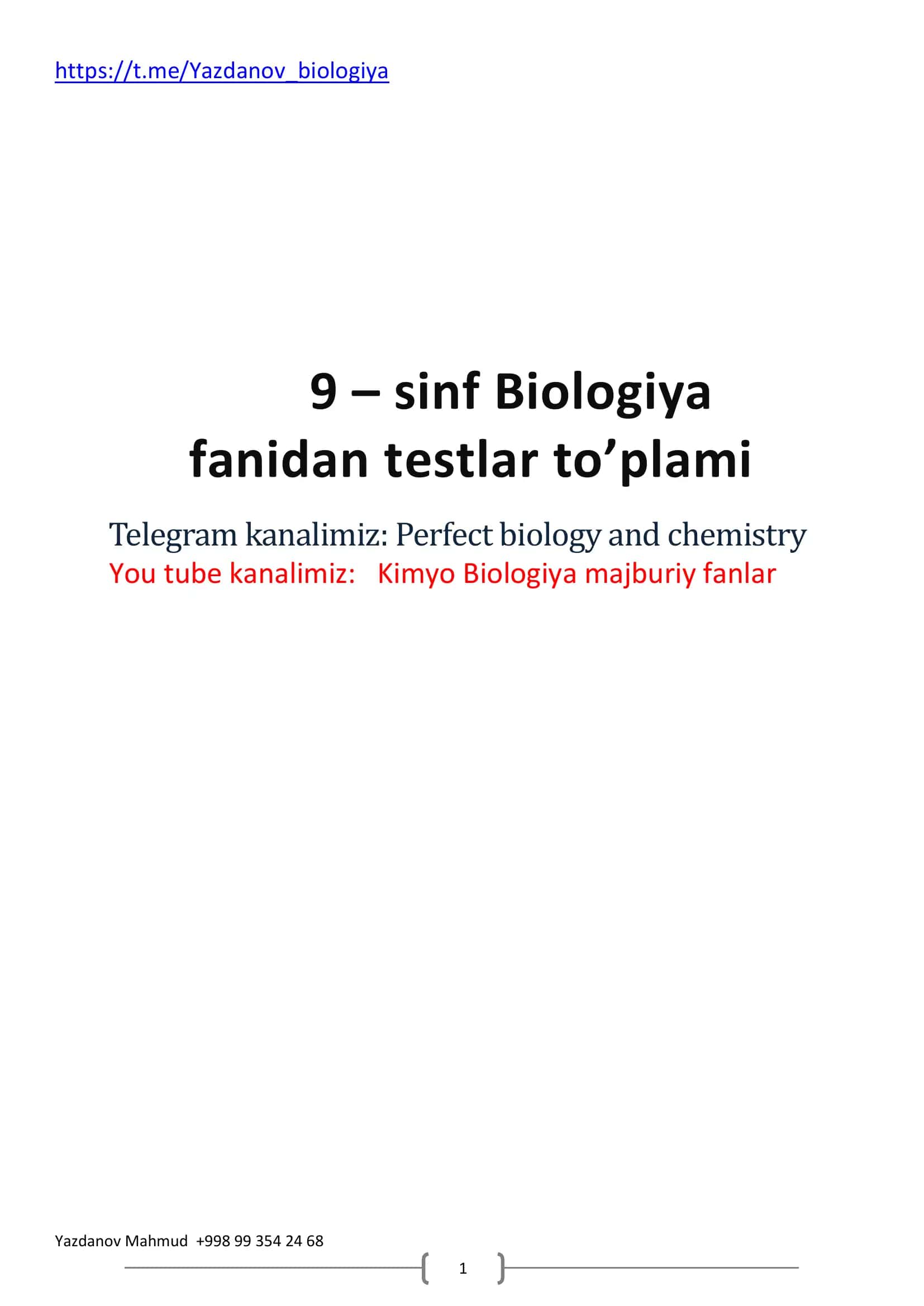 9 sinf biologiyadan mavzulashtirilgan test baza