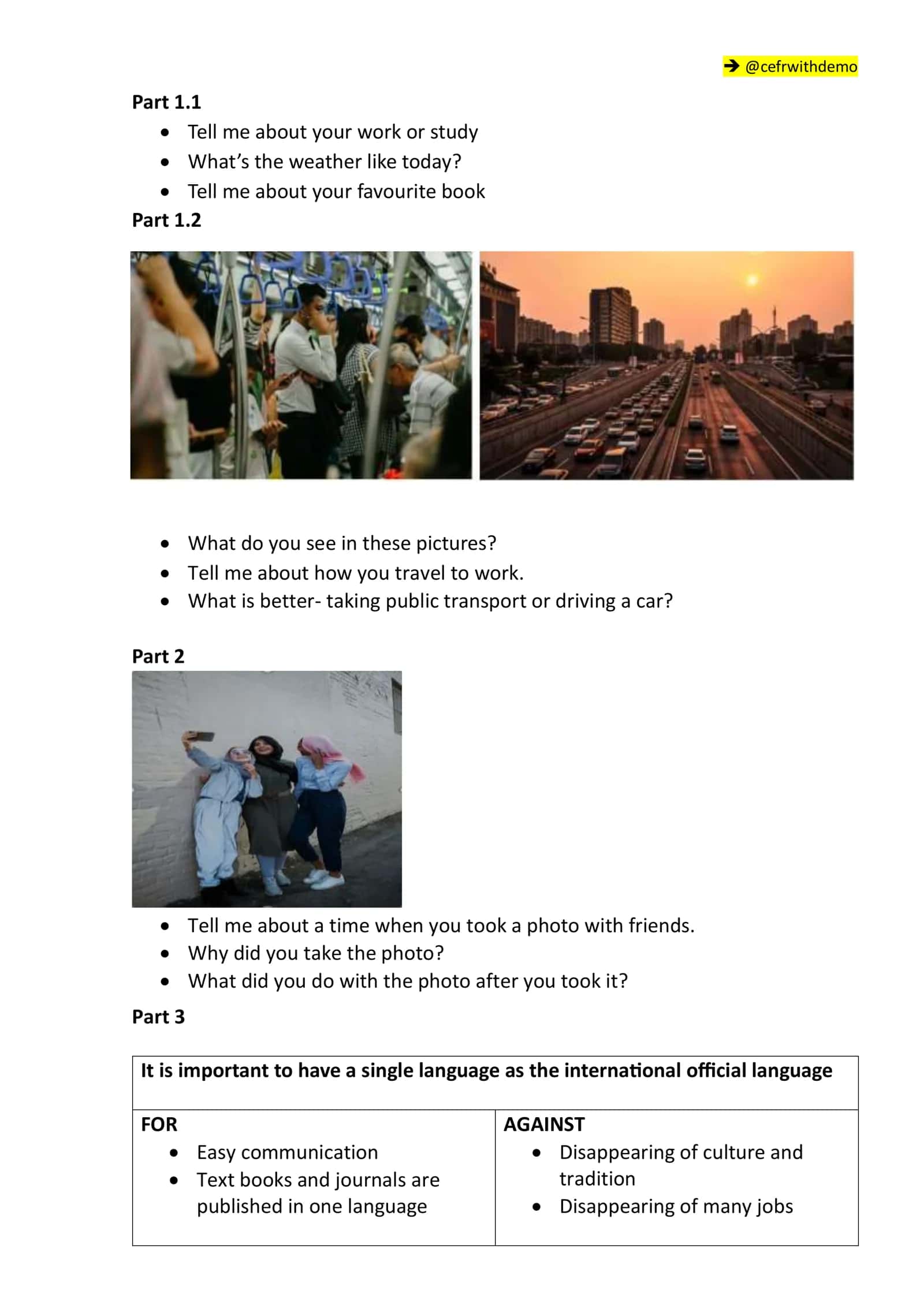 Part 3 Discussion: International Official Language